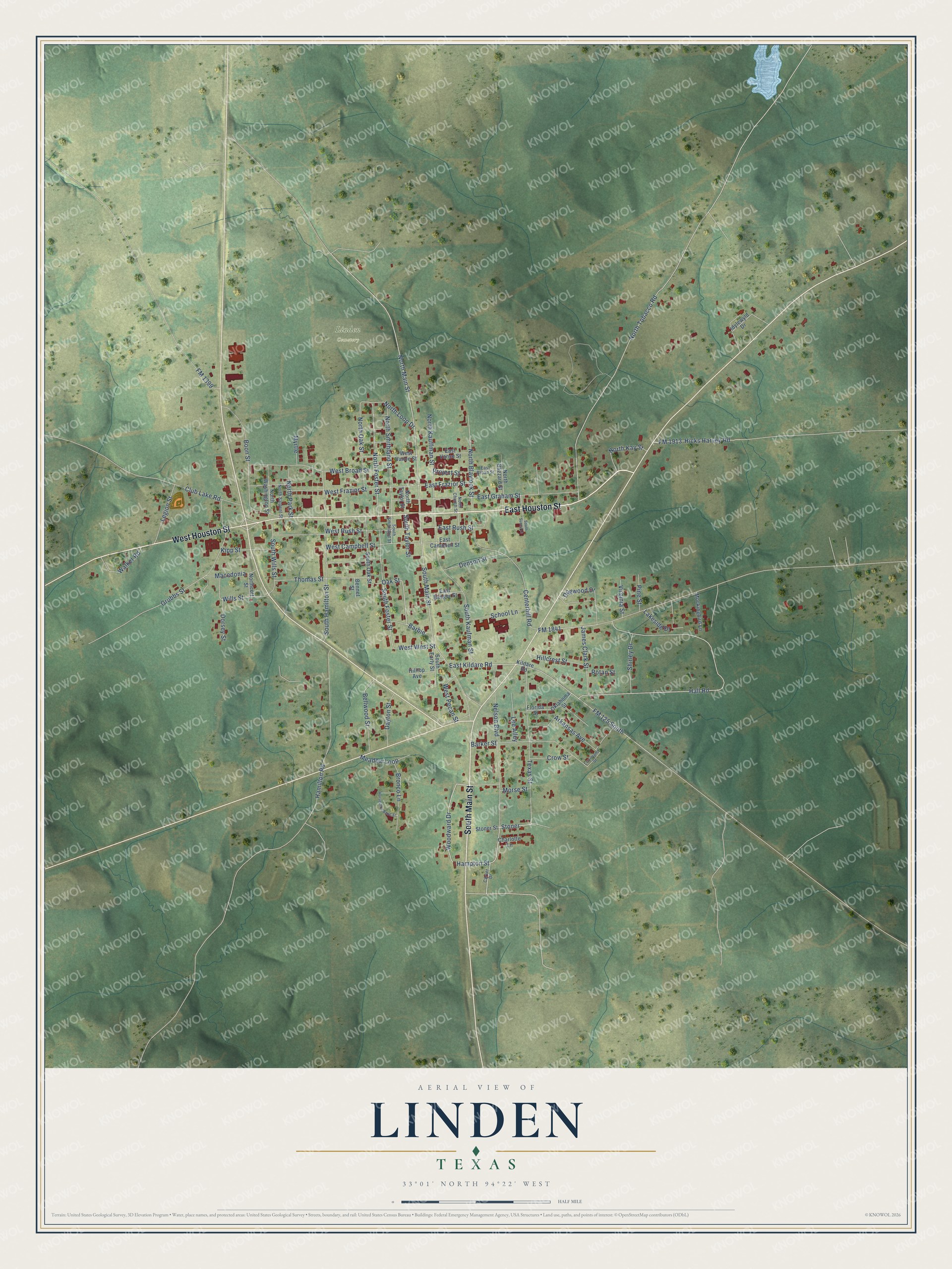 Watermarked full-map preview of Linden, Texas