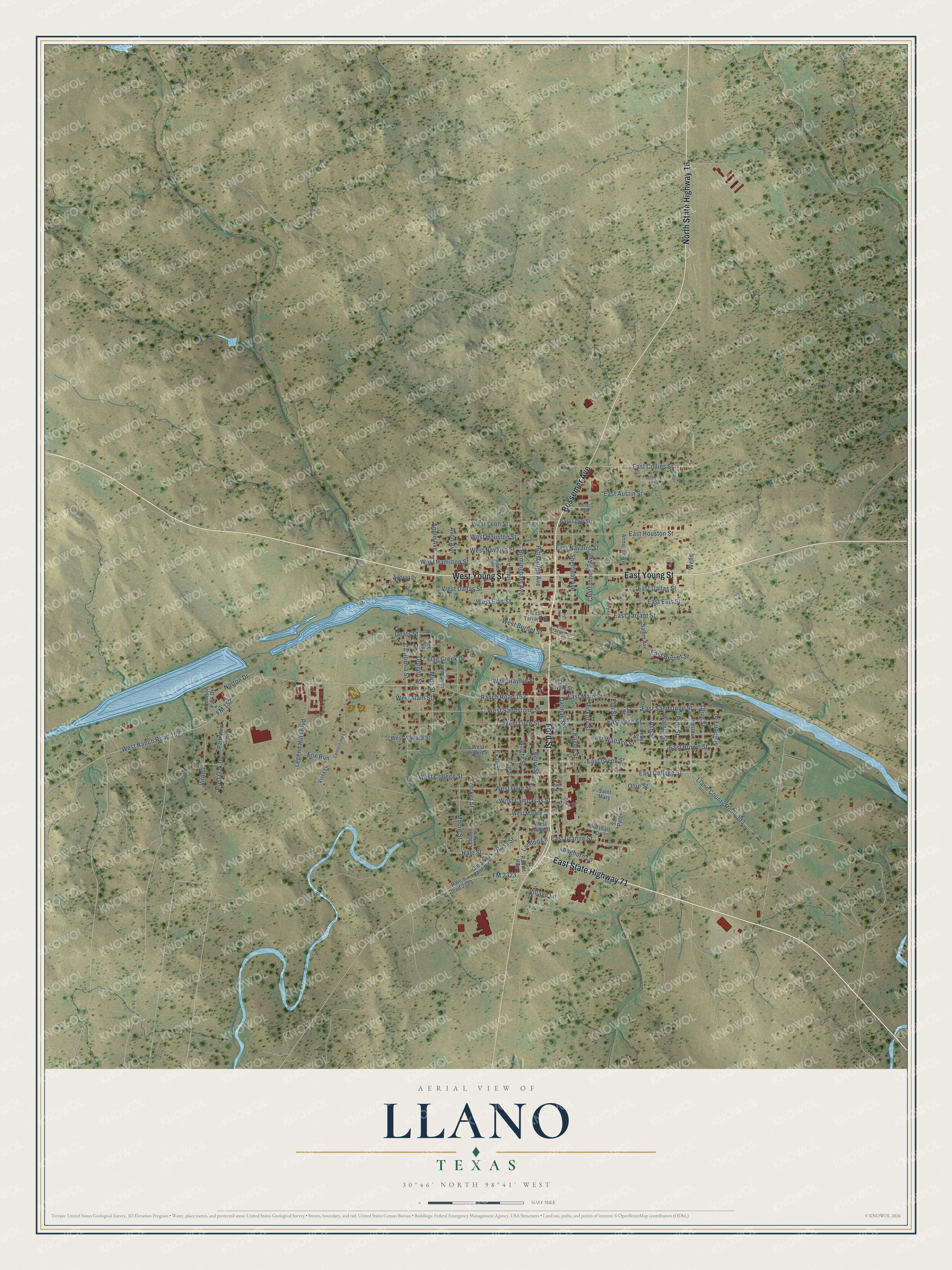 Watermarked full-map preview of Llano, Texas