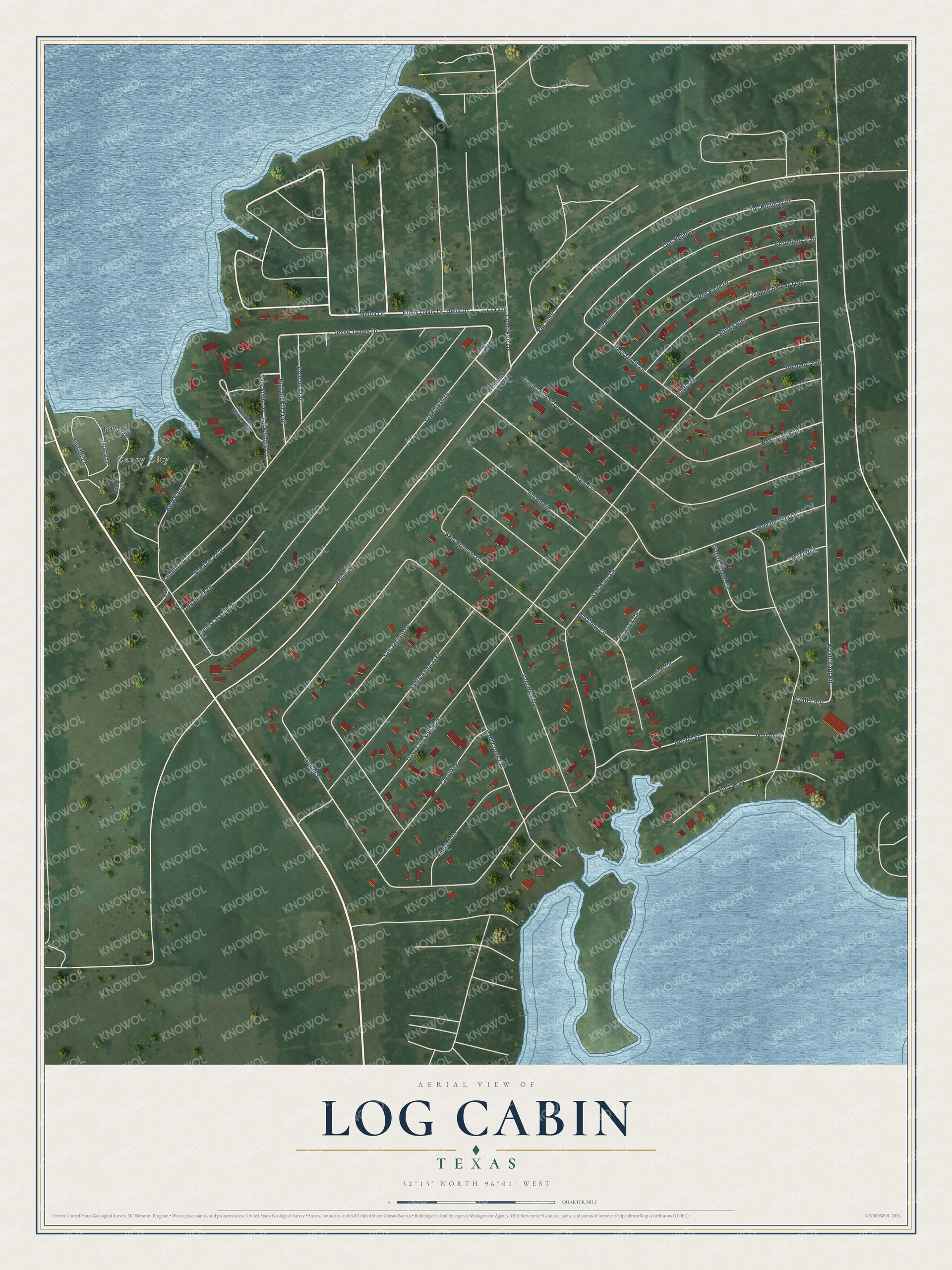 Watermarked full-map preview of Log Cabin, Texas