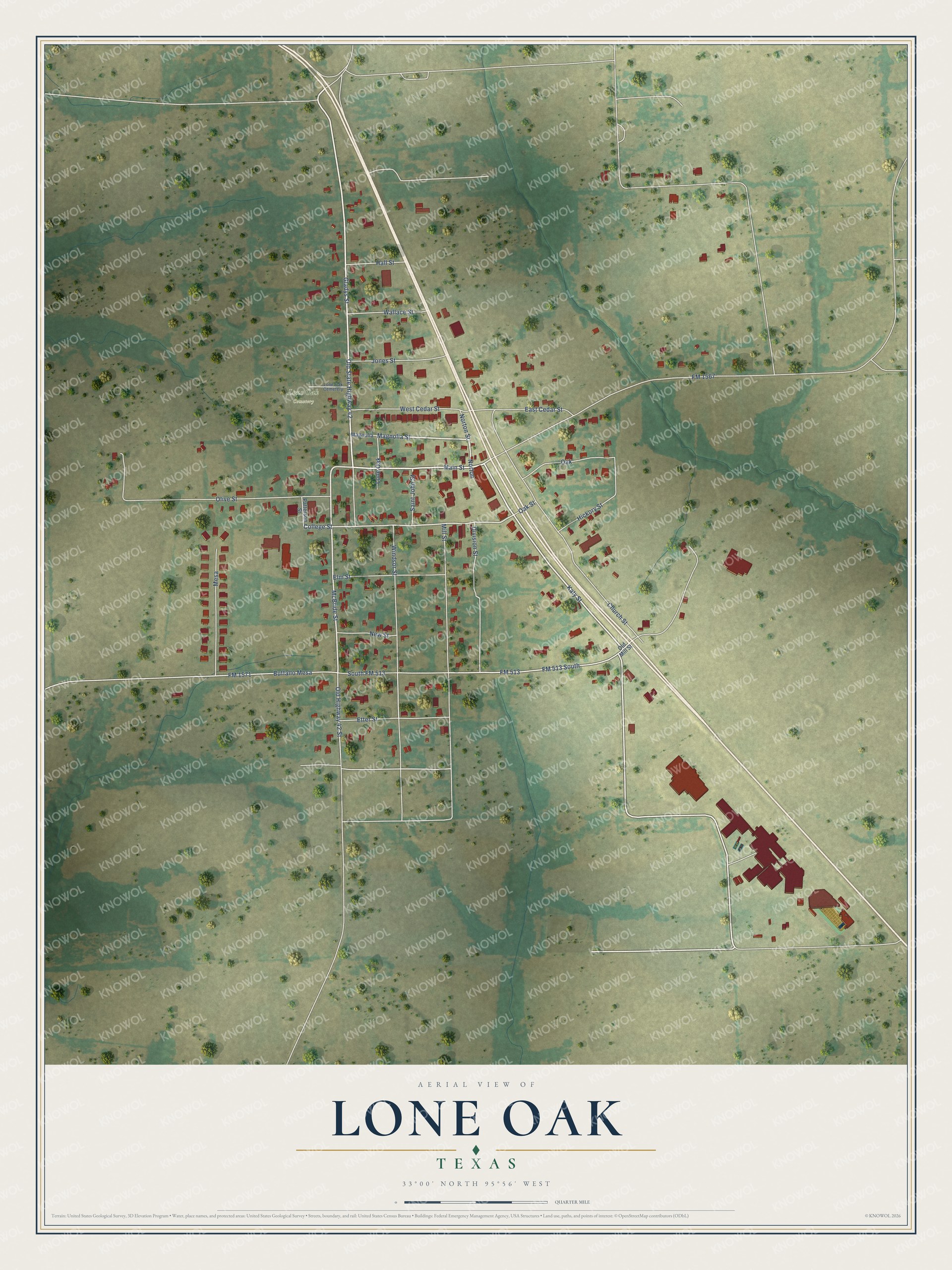 Watermarked full-map preview of Lone Oak, Texas