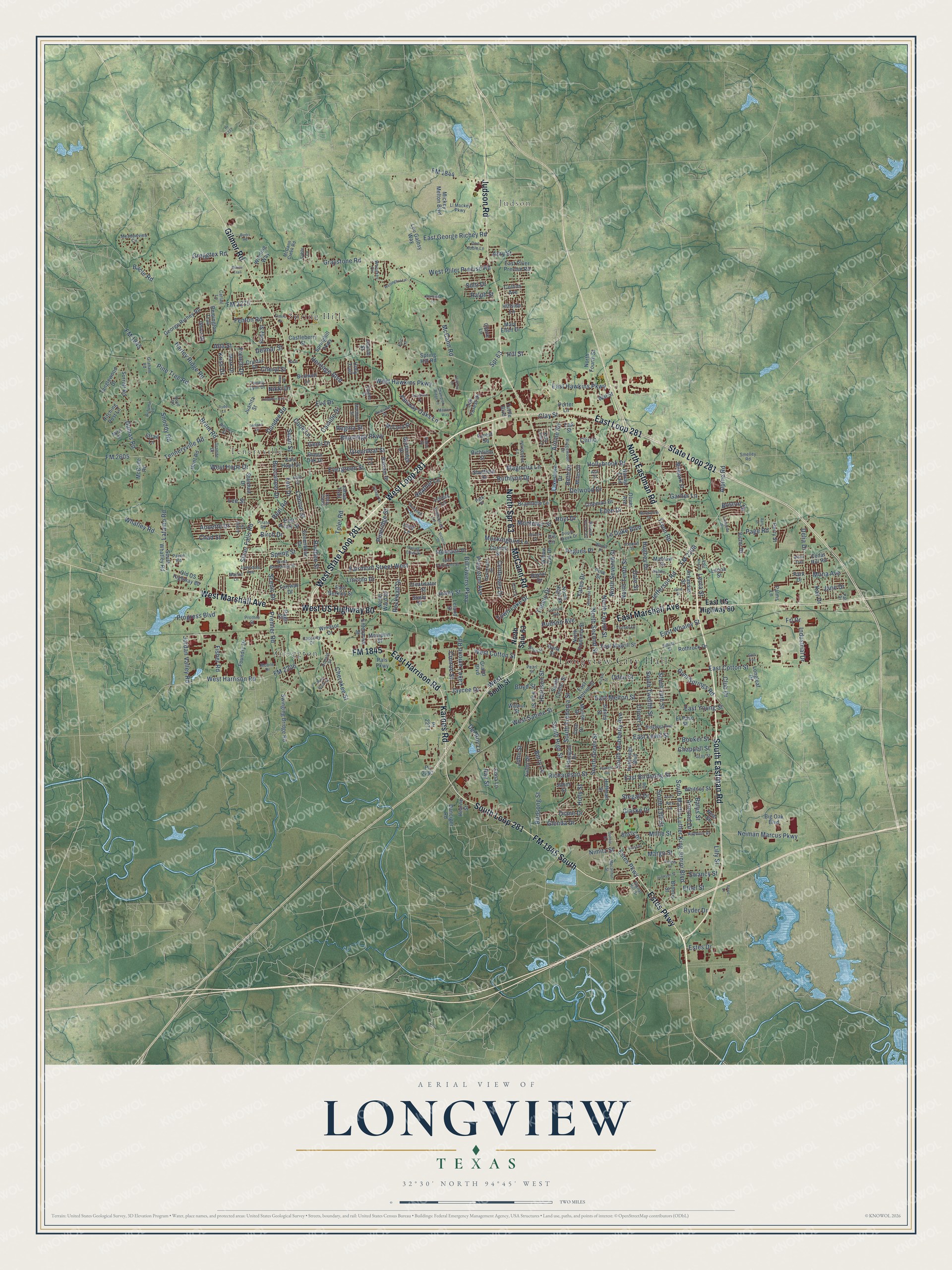 Watermarked full-map preview of Longview, Texas