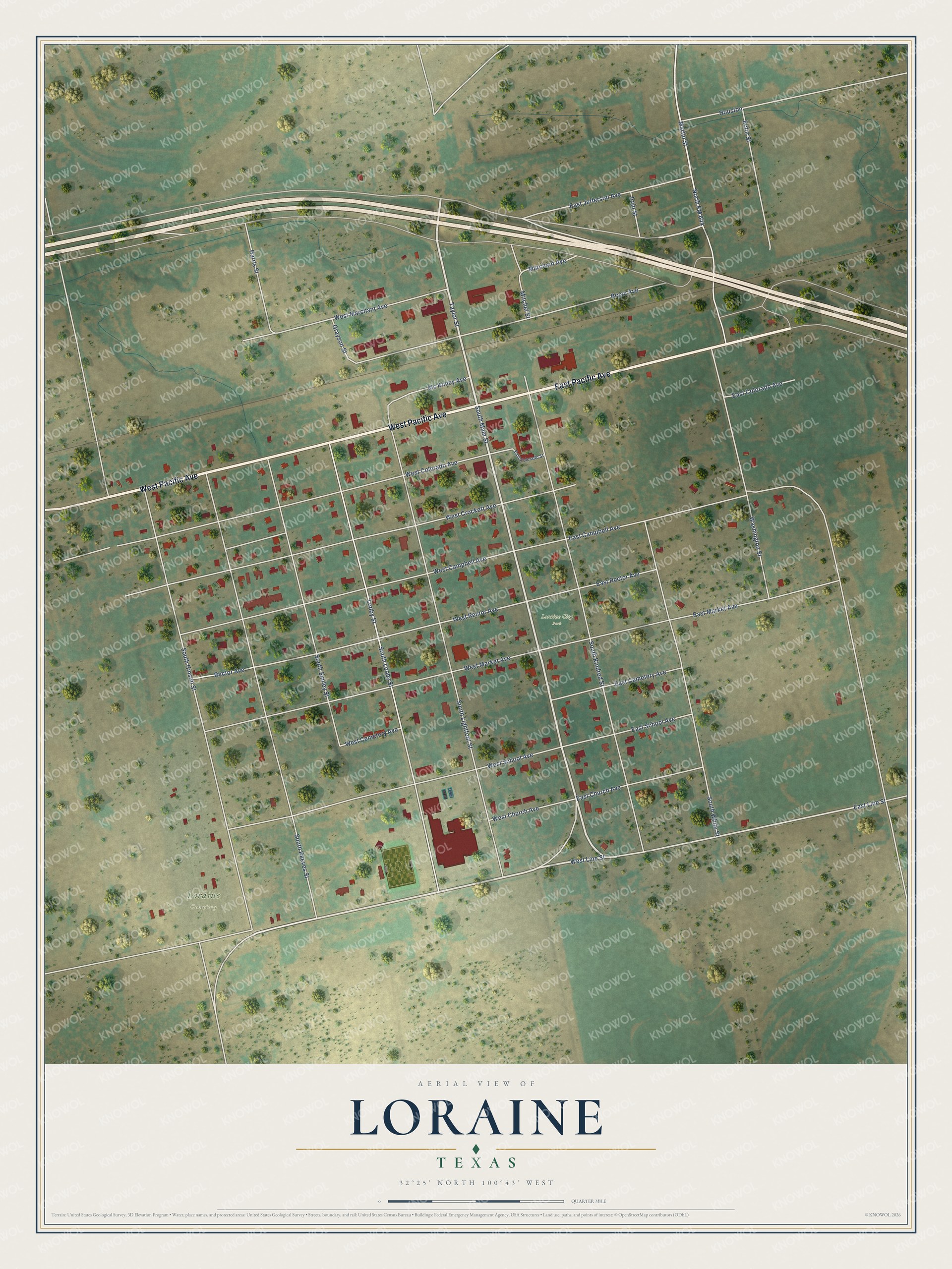 Watermarked full-map preview of Loraine, Texas