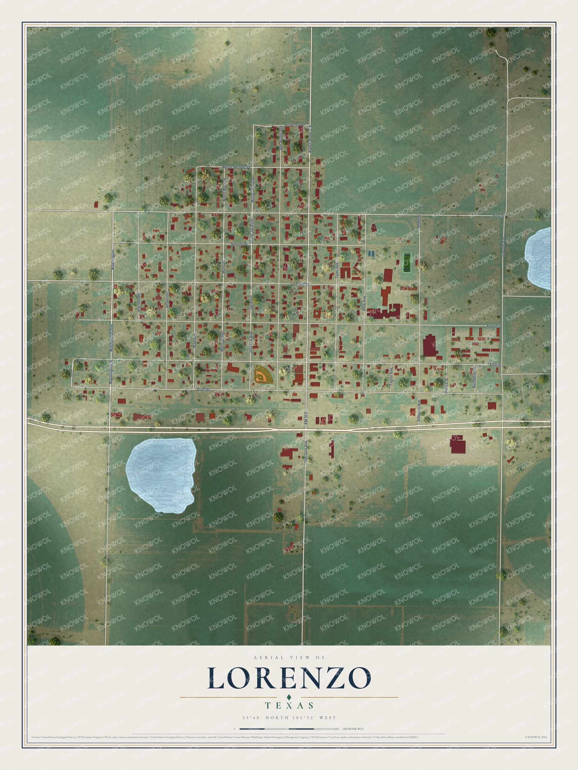 Watermarked full-map preview of Lorenzo, Texas