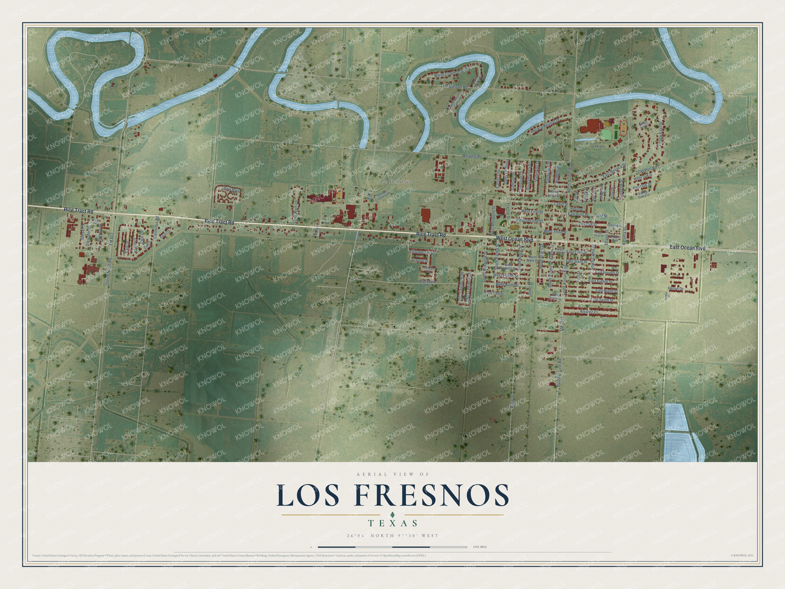 Watermarked full-map preview of Los Fresnos, Texas
