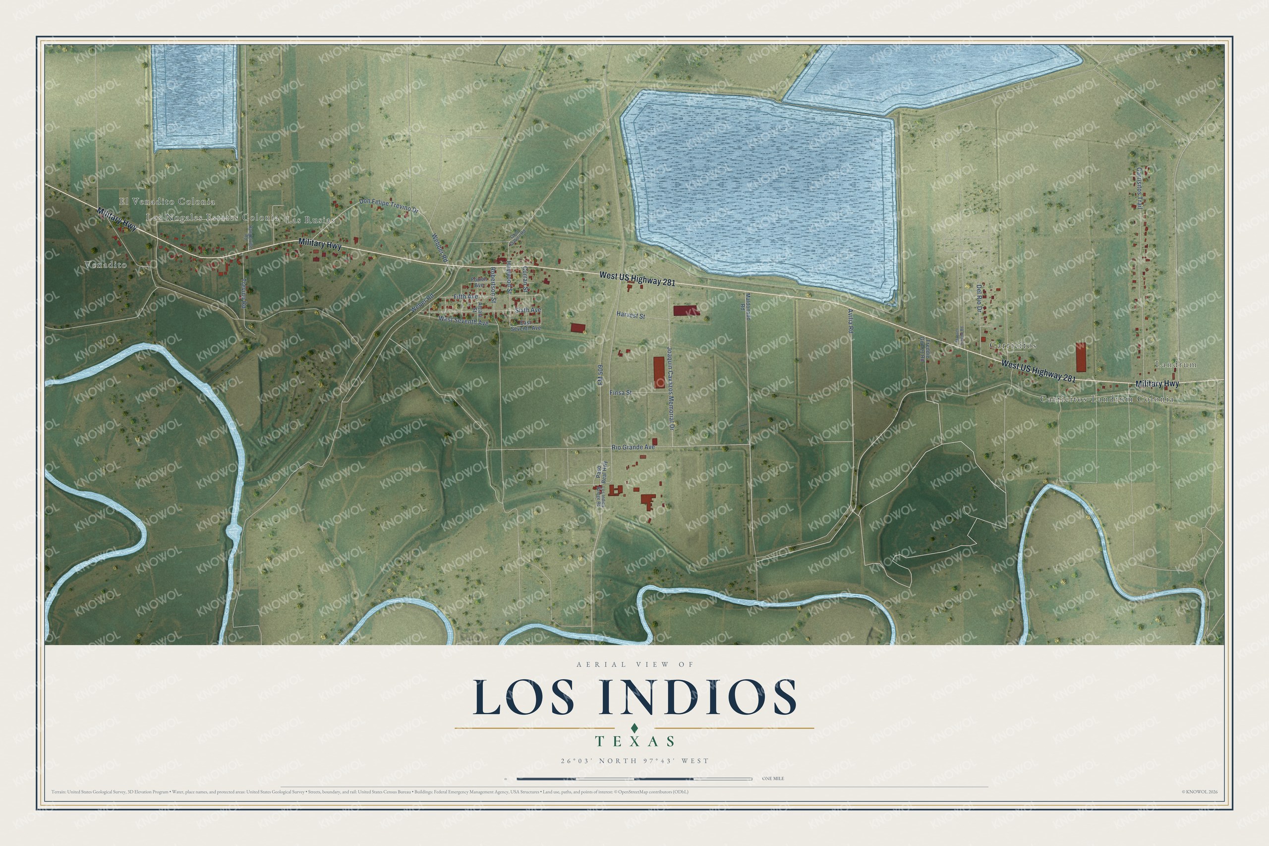 Watermarked full-map preview of Los Indios, Texas