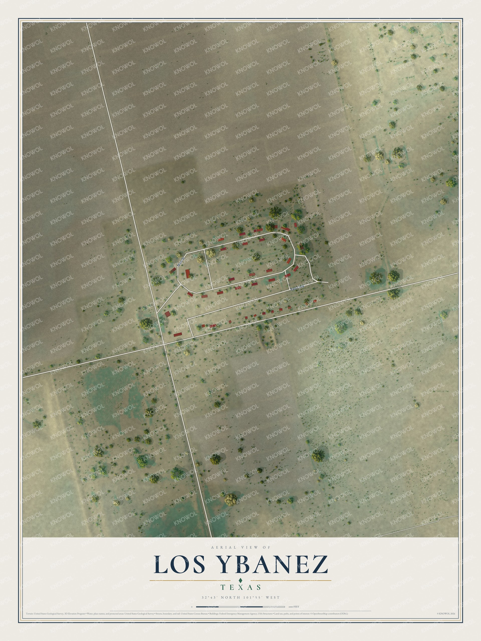 Watermarked full-map preview of Los Ybanez, Texas