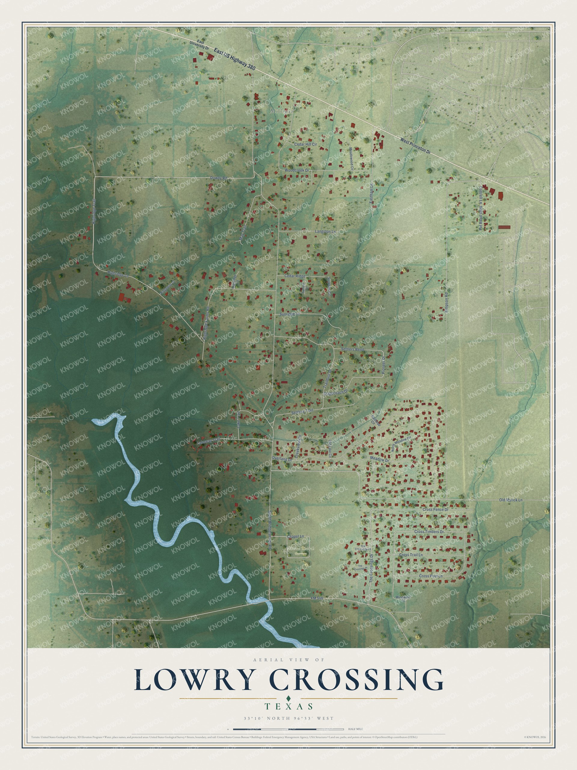 Watermarked full-map preview of Lowry Crossing, Texas