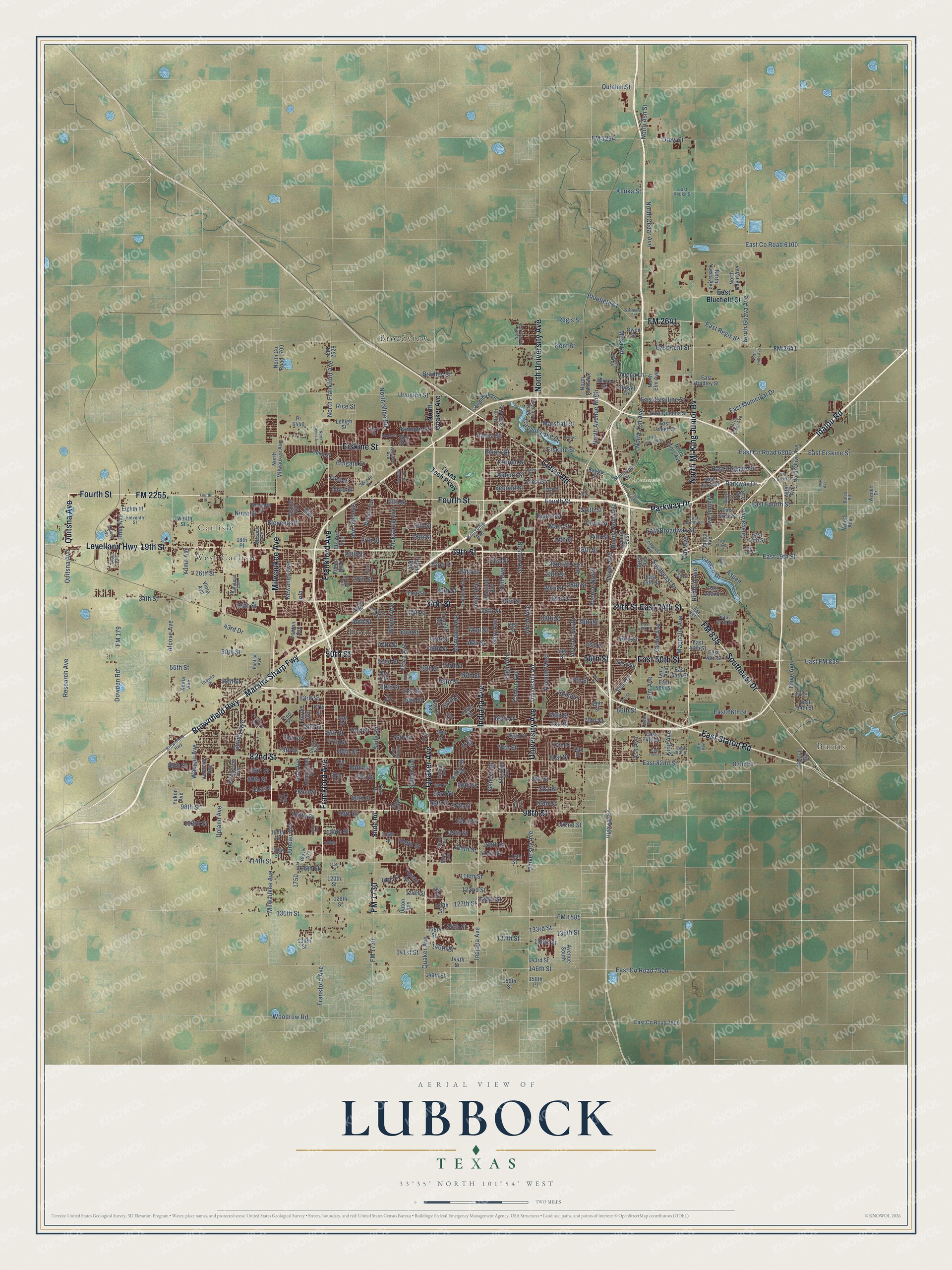 Watermarked full-map preview of Lubbock, Texas