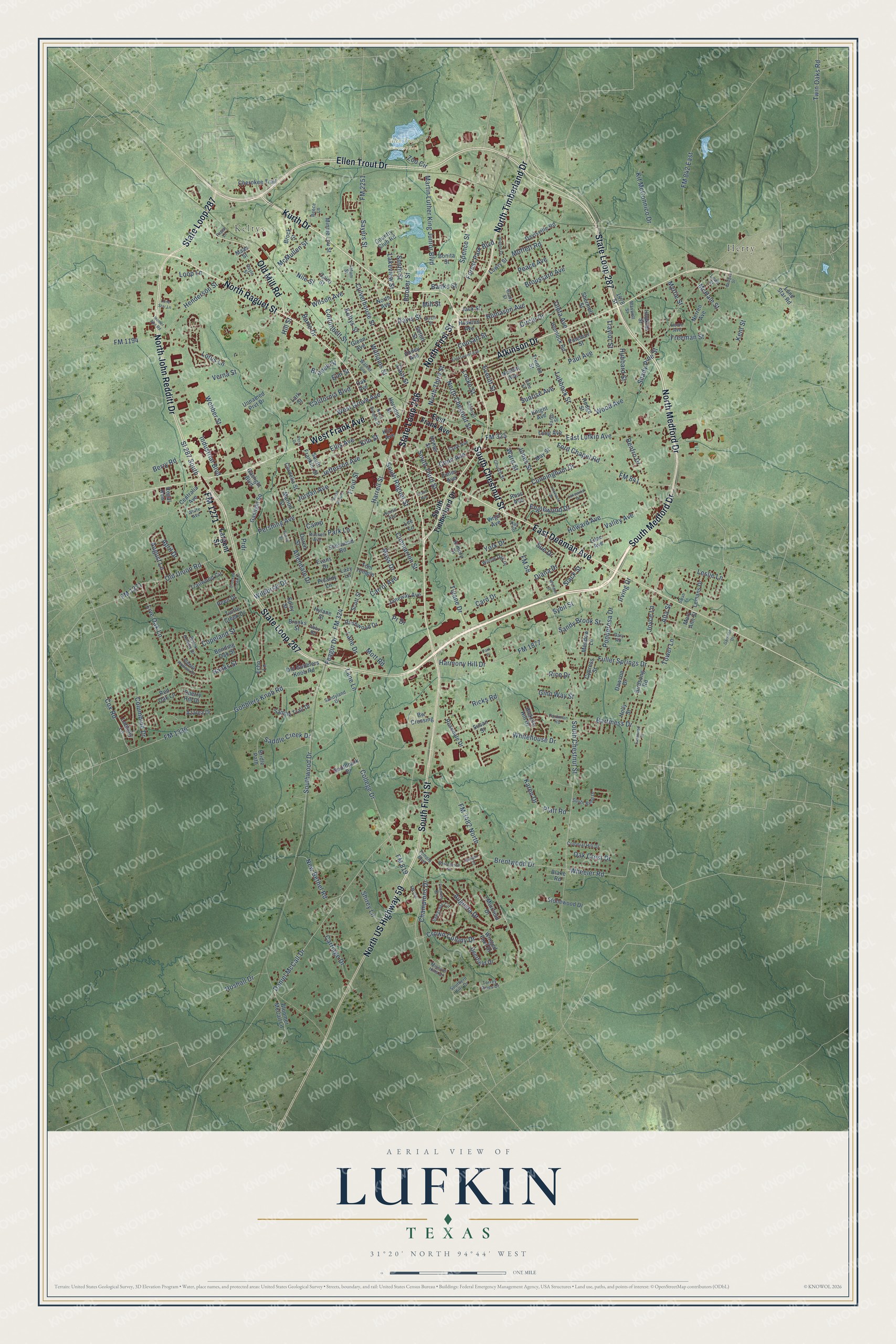 Watermarked full-map preview of Lufkin, Texas