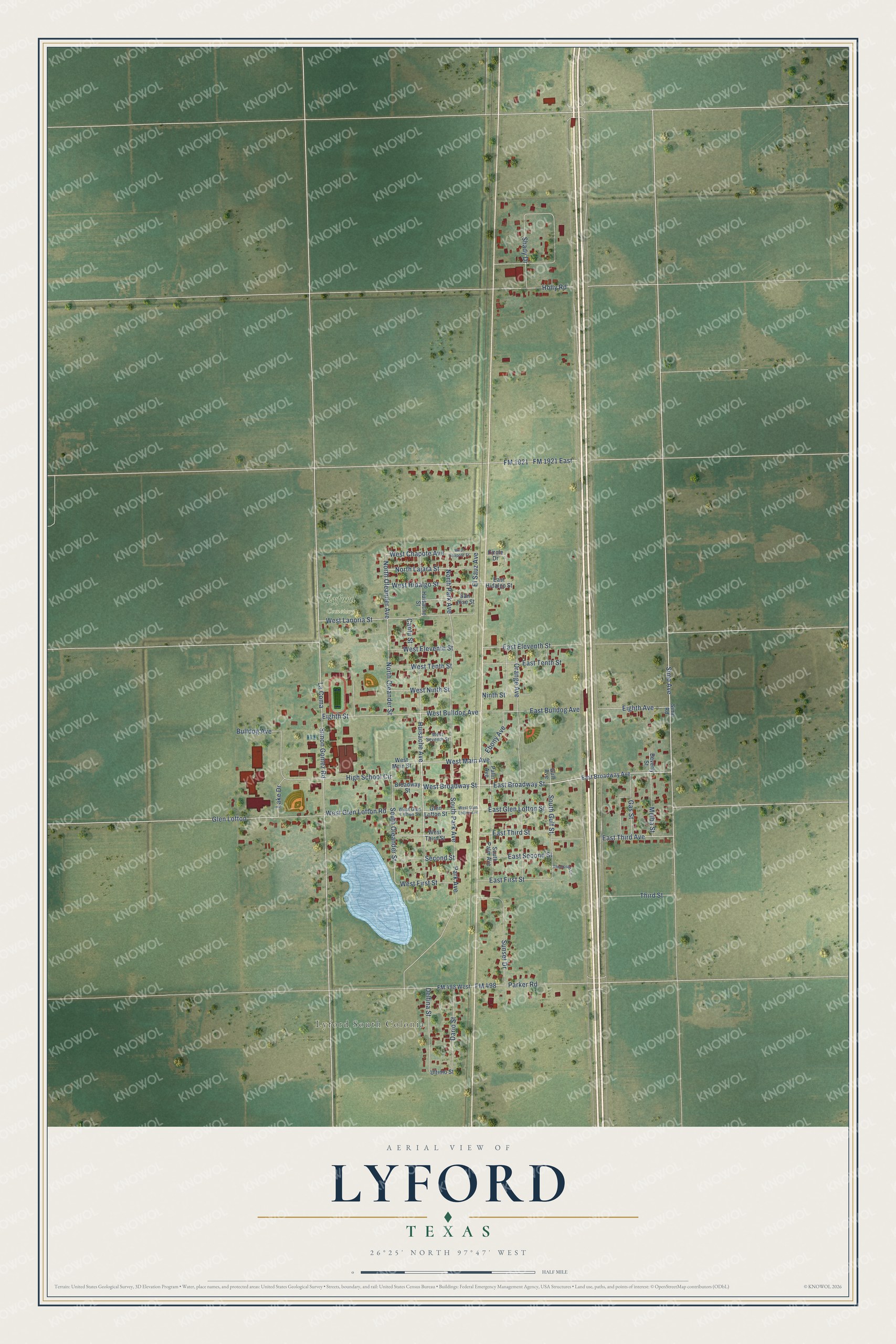 Watermarked full-map preview of Lyford, Texas