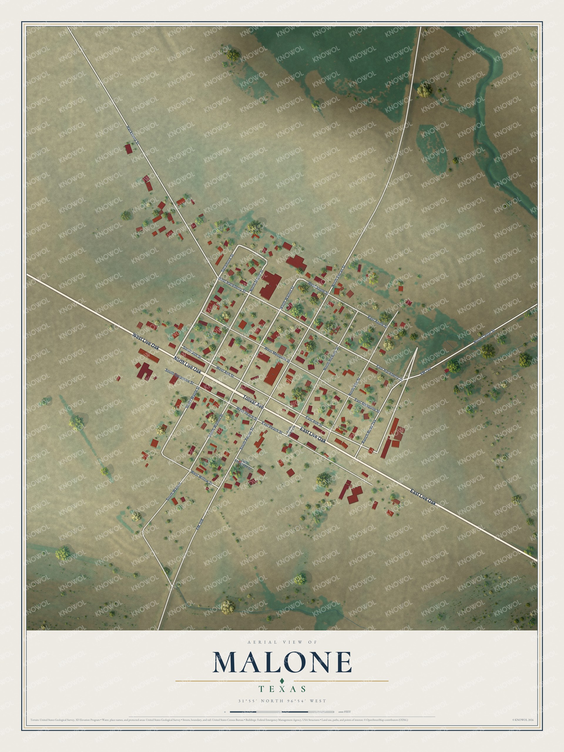 Watermarked full-map preview of Malone, Texas