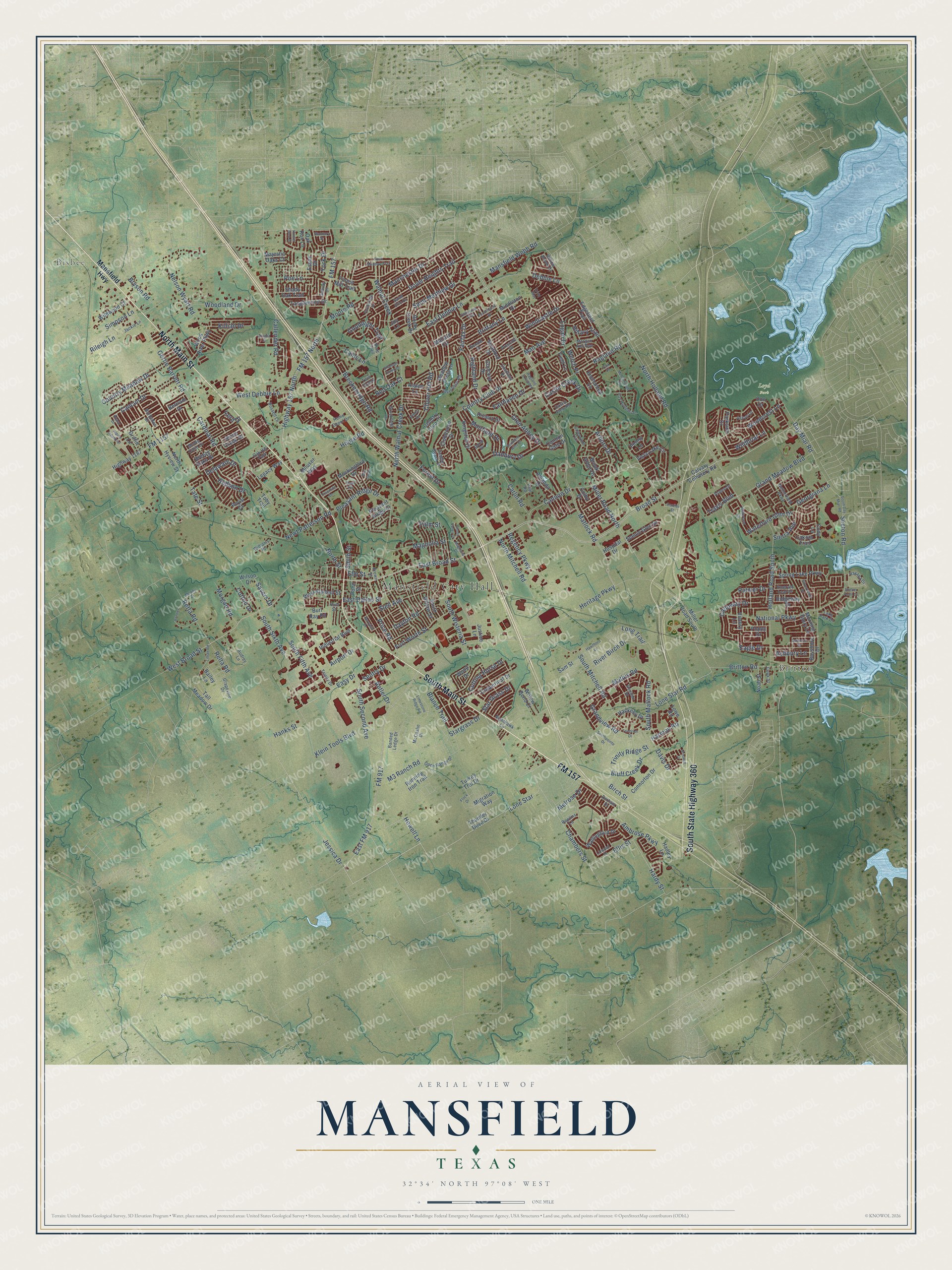 Watermarked full-map preview of Mansfield, Texas