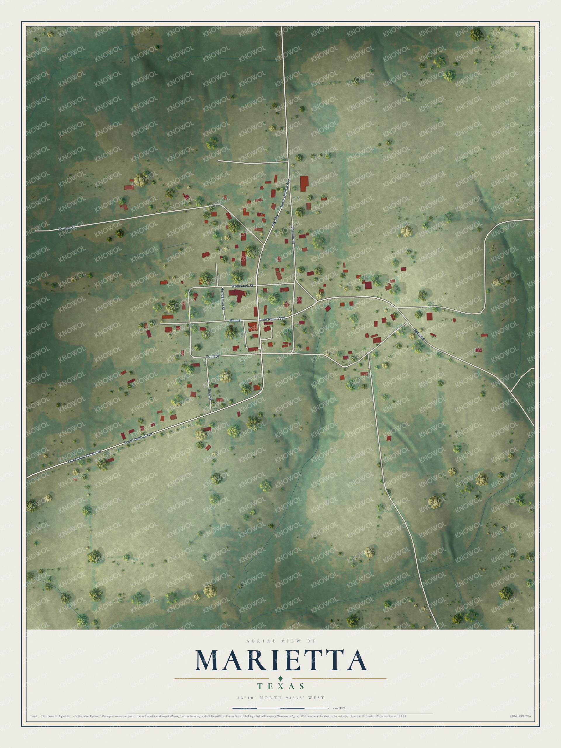 Watermarked full-map preview of Marietta, Texas