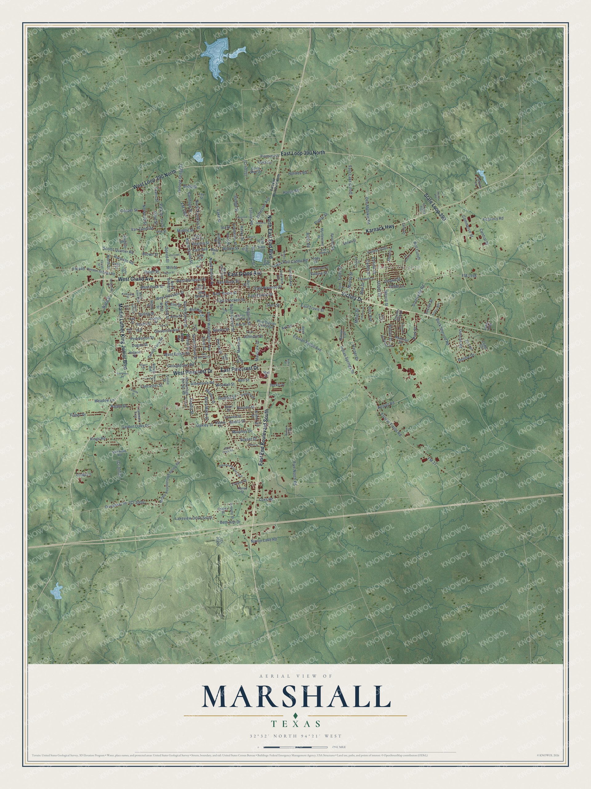 Watermarked full-map preview of Marshall, Texas