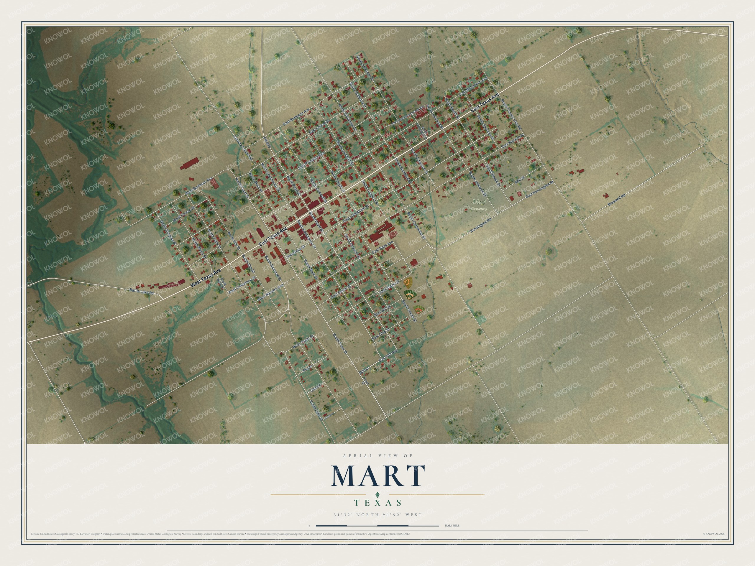 Watermarked full-map preview of Mart, Texas