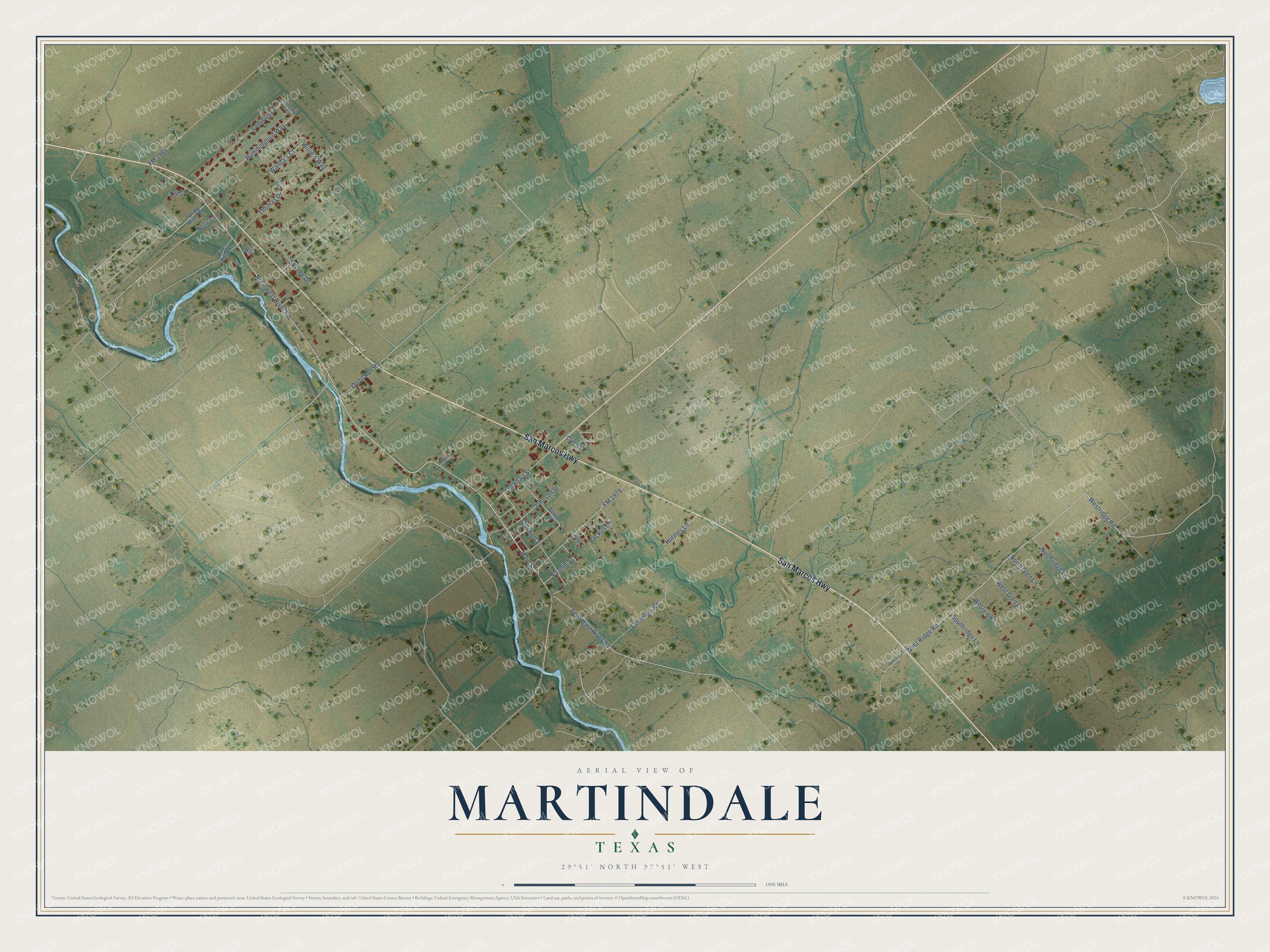 Watermarked full-map preview of Martindale, Texas