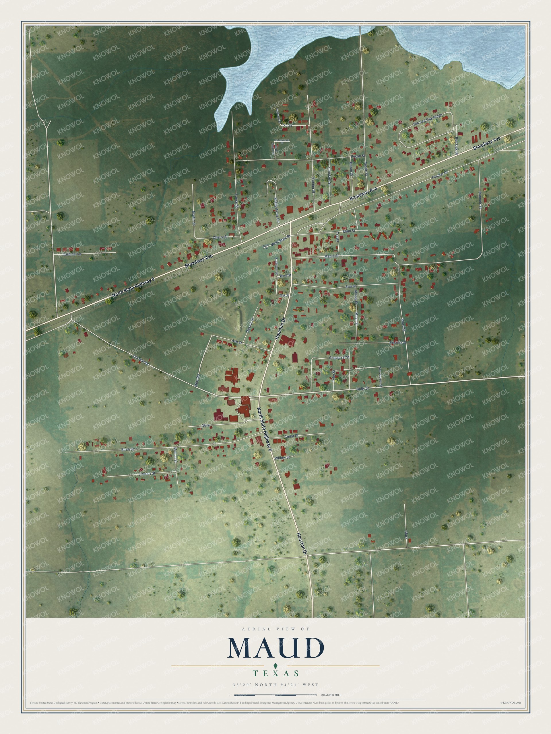 Watermarked full-map preview of Maud, Texas