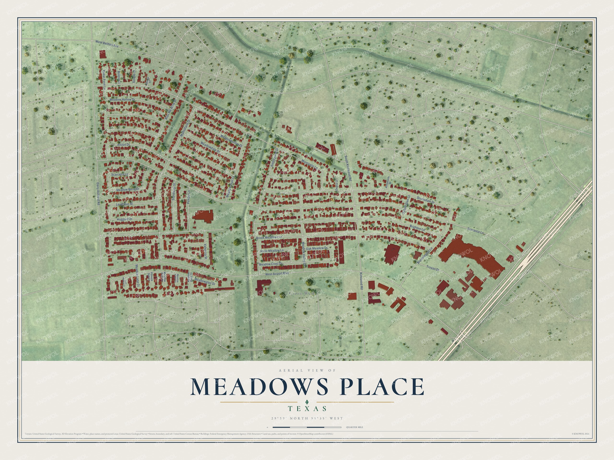 Watermarked full-map preview of Meadows Place, Texas