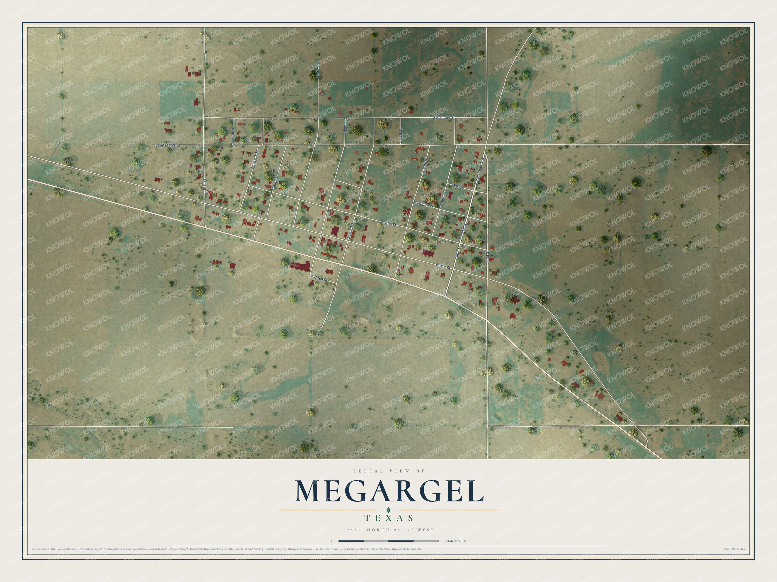Watermarked full-map preview of Megargel, Texas