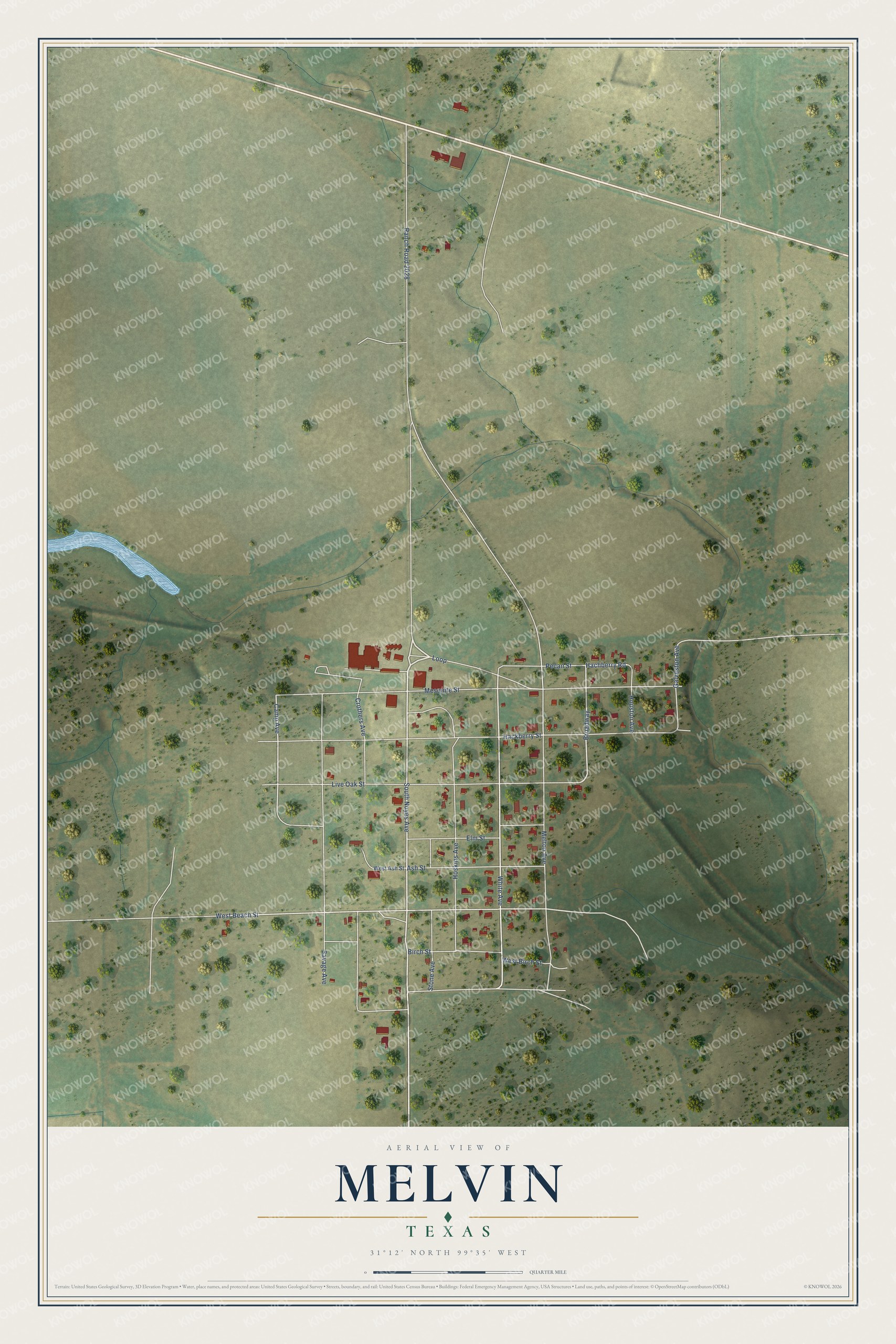 Watermarked full-map preview of Melvin, Texas
