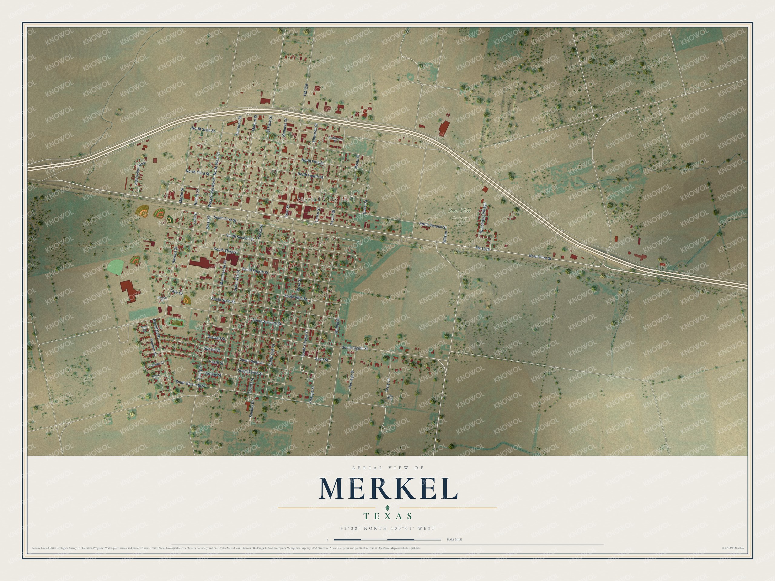 Watermarked full-map preview of Merkel, Texas