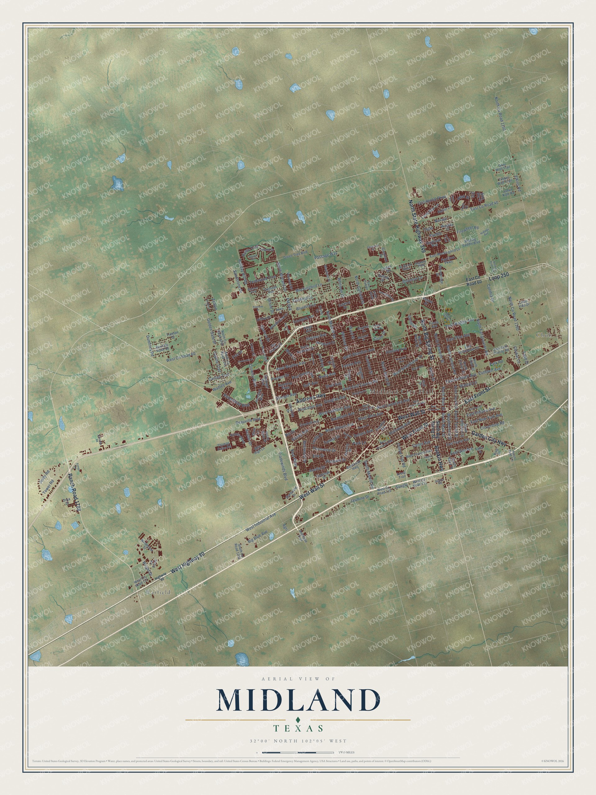 Watermarked full-map preview of Midland, Texas