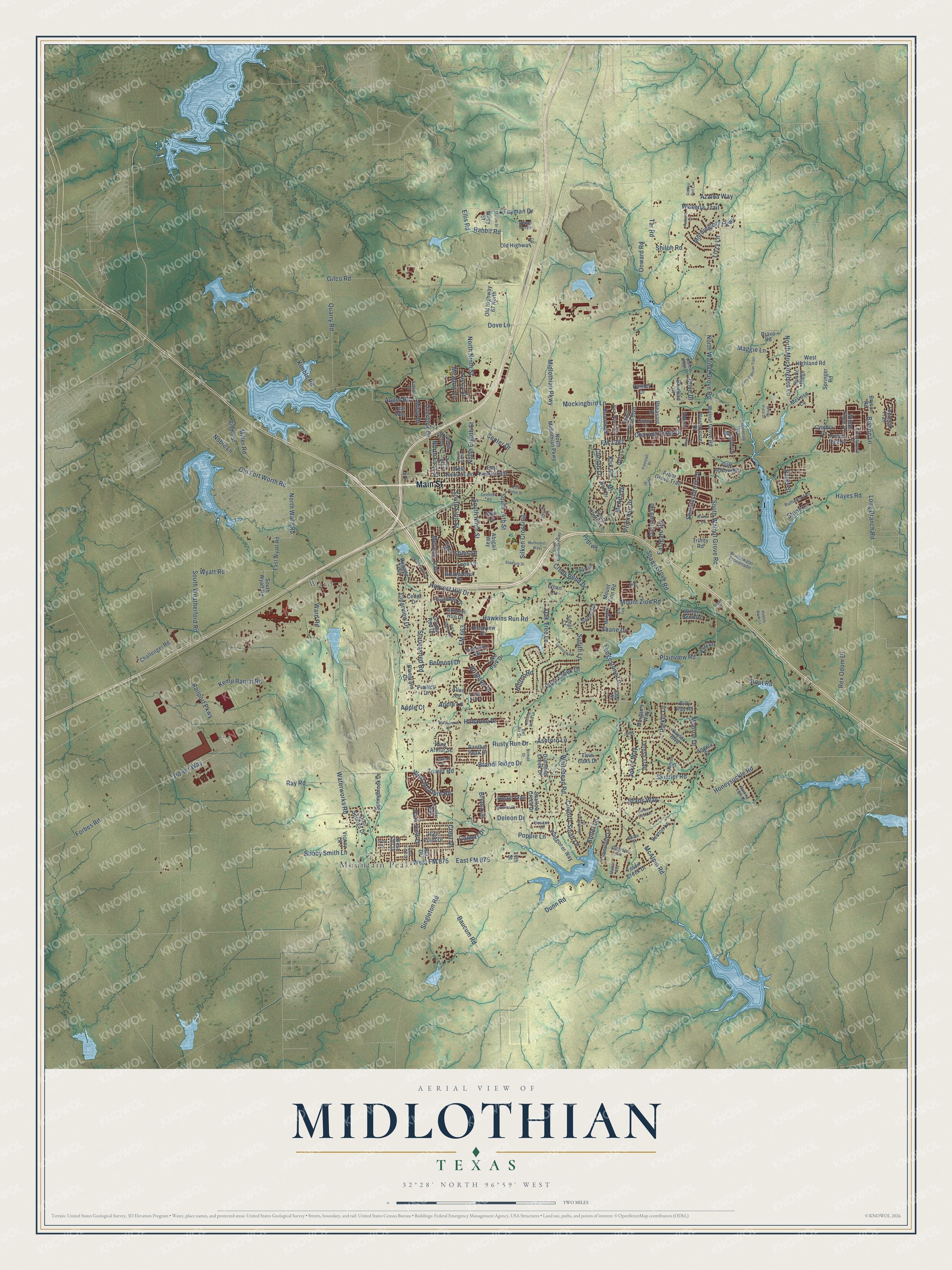 Watermarked full-map preview of Midlothian, Texas