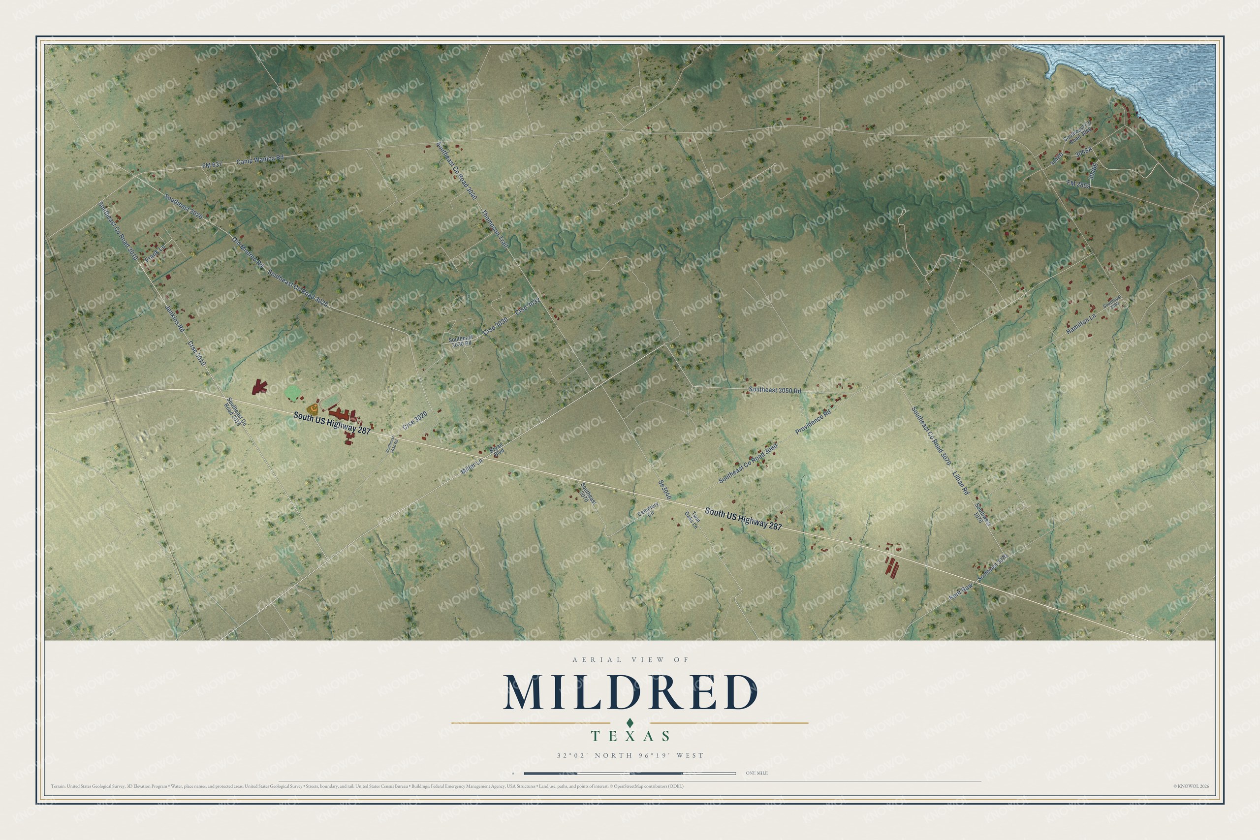 Watermarked full-map preview of Mildred, Texas
