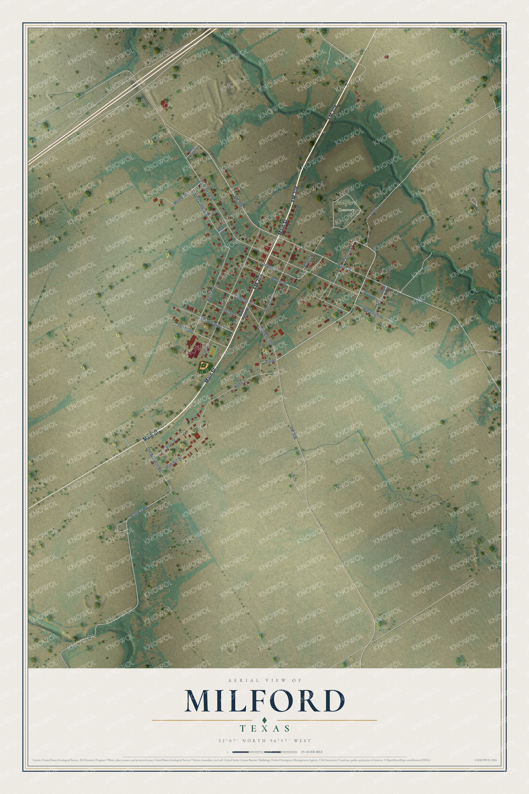 Watermarked full-map preview of Milford, Texas