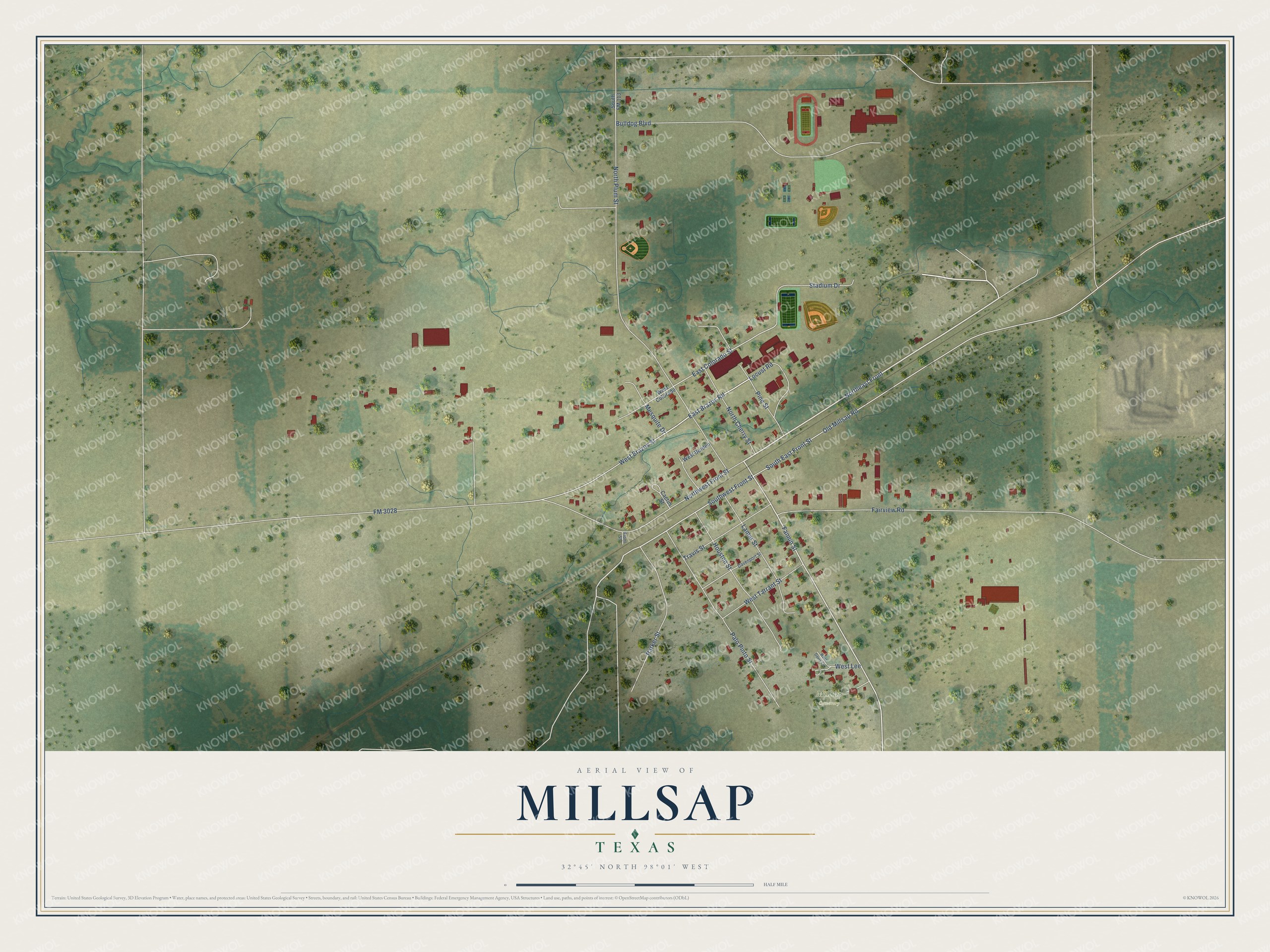 Watermarked full-map preview of Millsap, Texas