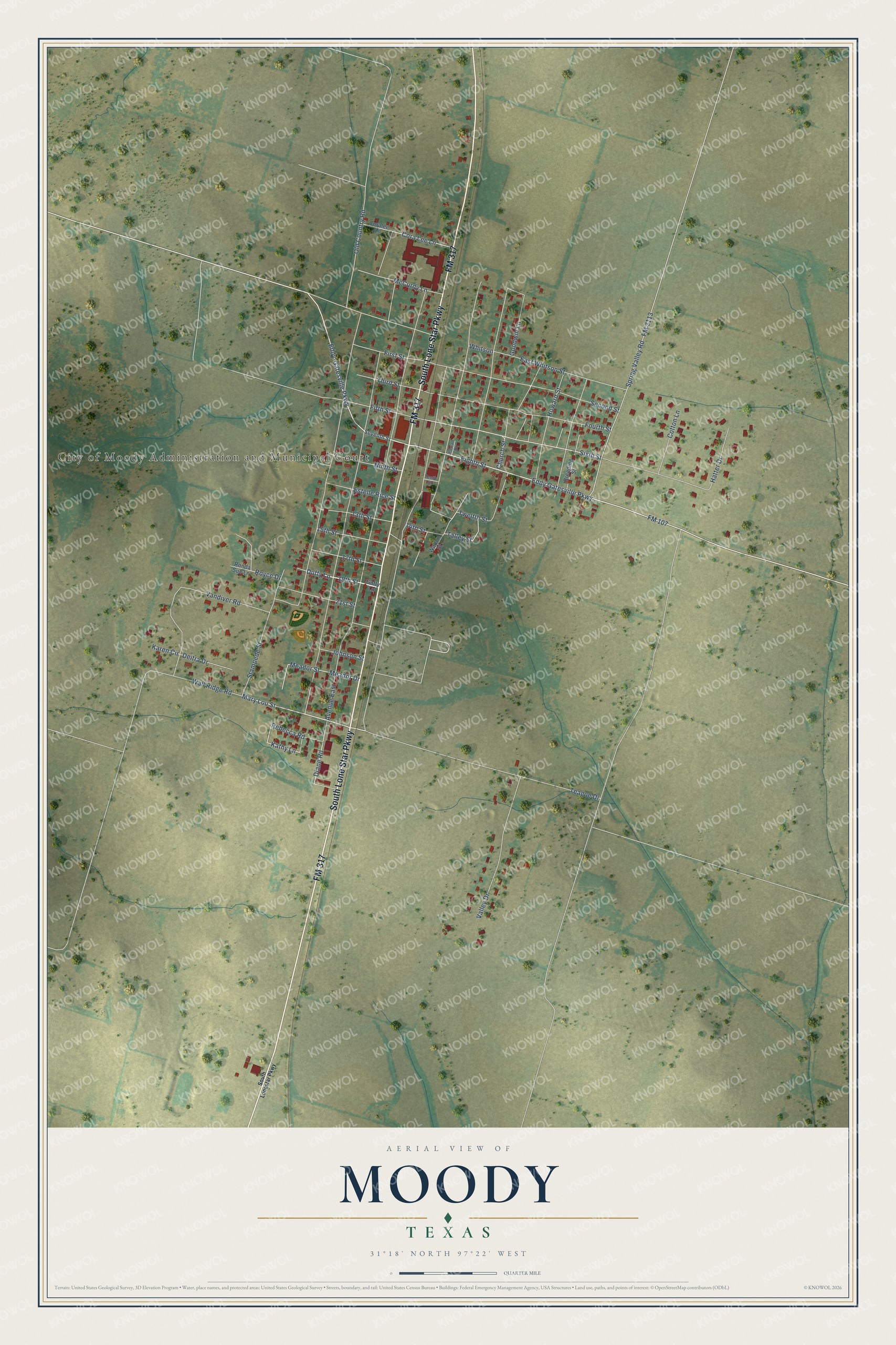 Watermarked full-map preview of Moody, Texas