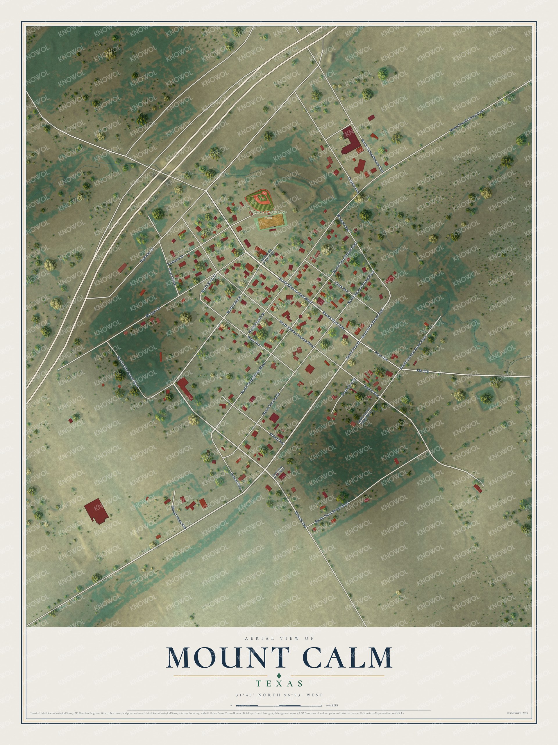 Watermarked full-map preview of Mount Calm, Texas