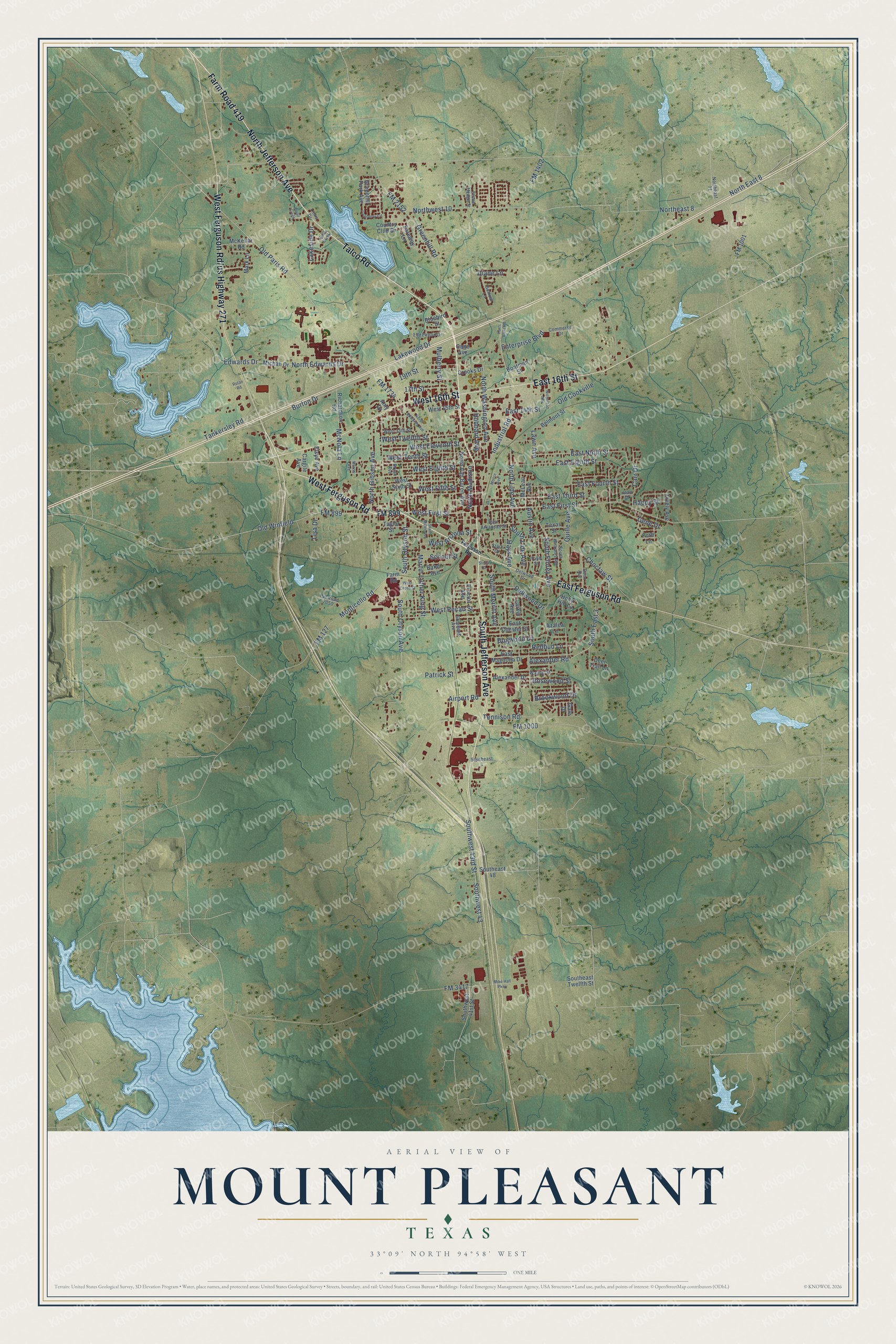 Watermarked full-map preview of Mount Pleasant, Texas