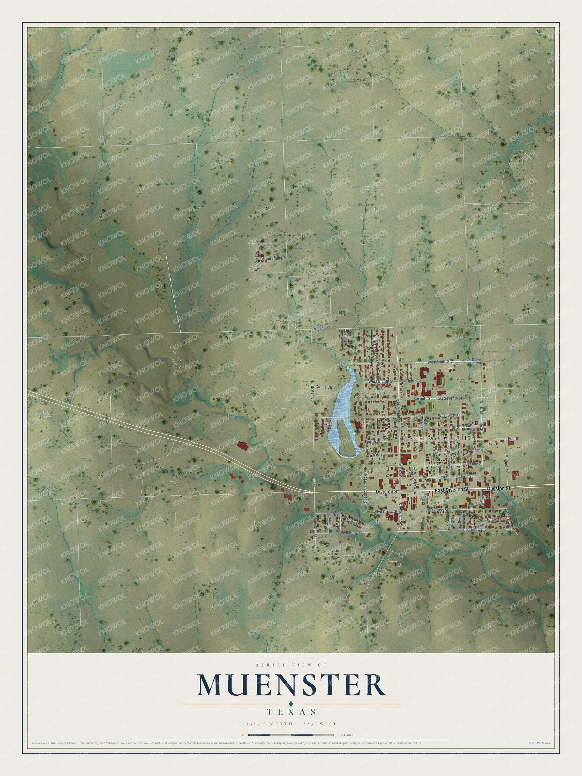 Watermarked full-map preview of Muenster, Texas