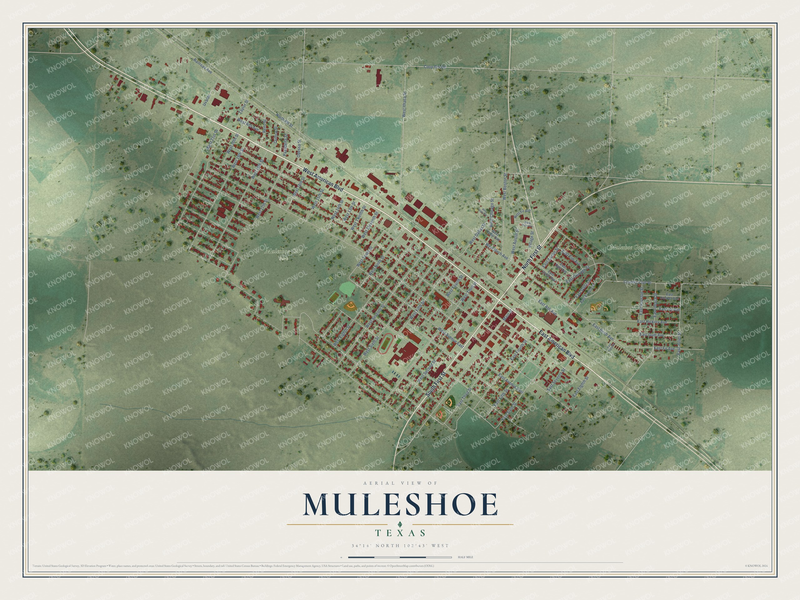 Watermarked full-map preview of Muleshoe, Texas
