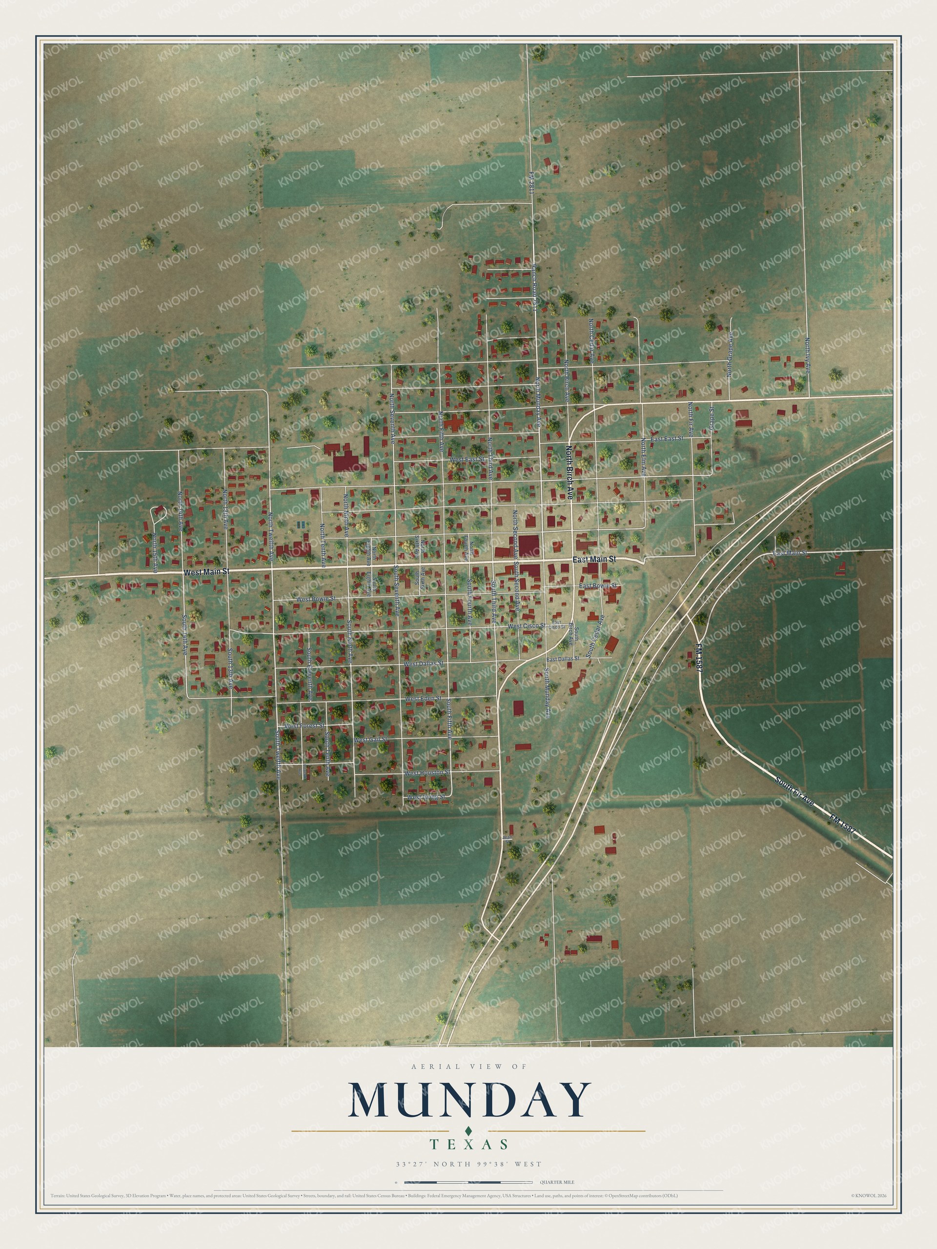 Watermarked full-map preview of Munday, Texas