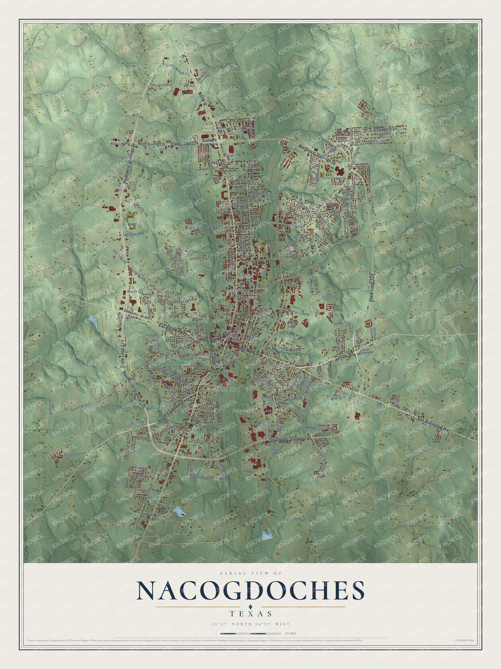 Watermarked full-map preview of Nacogdoches, Texas