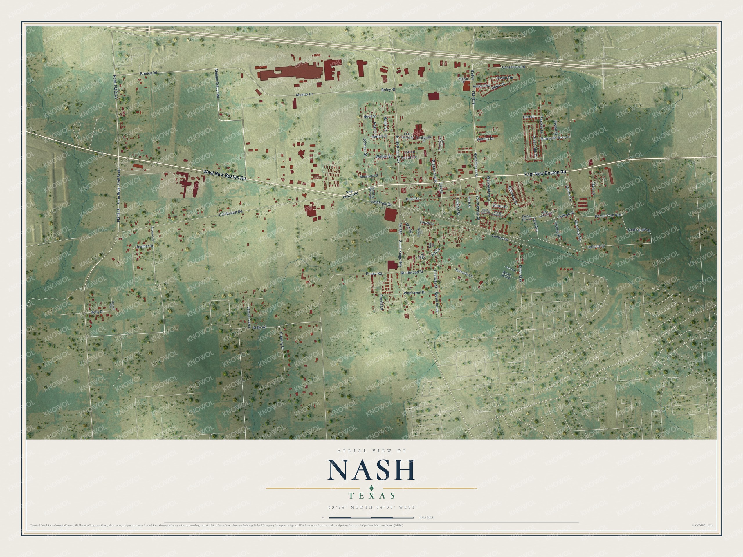 Watermarked full-map preview of Nash, Texas