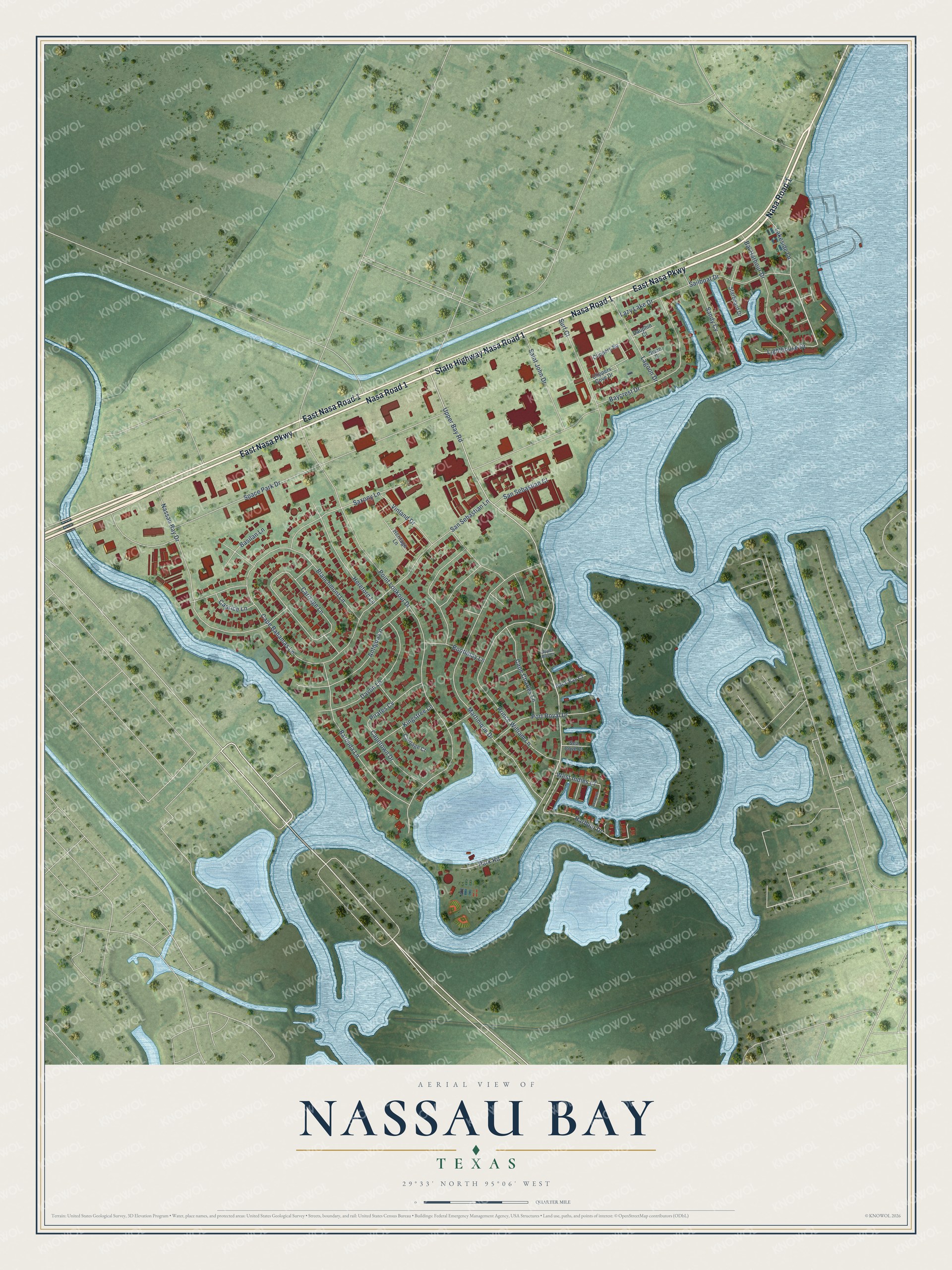 Watermarked full-map preview of Nassau Bay, Texas