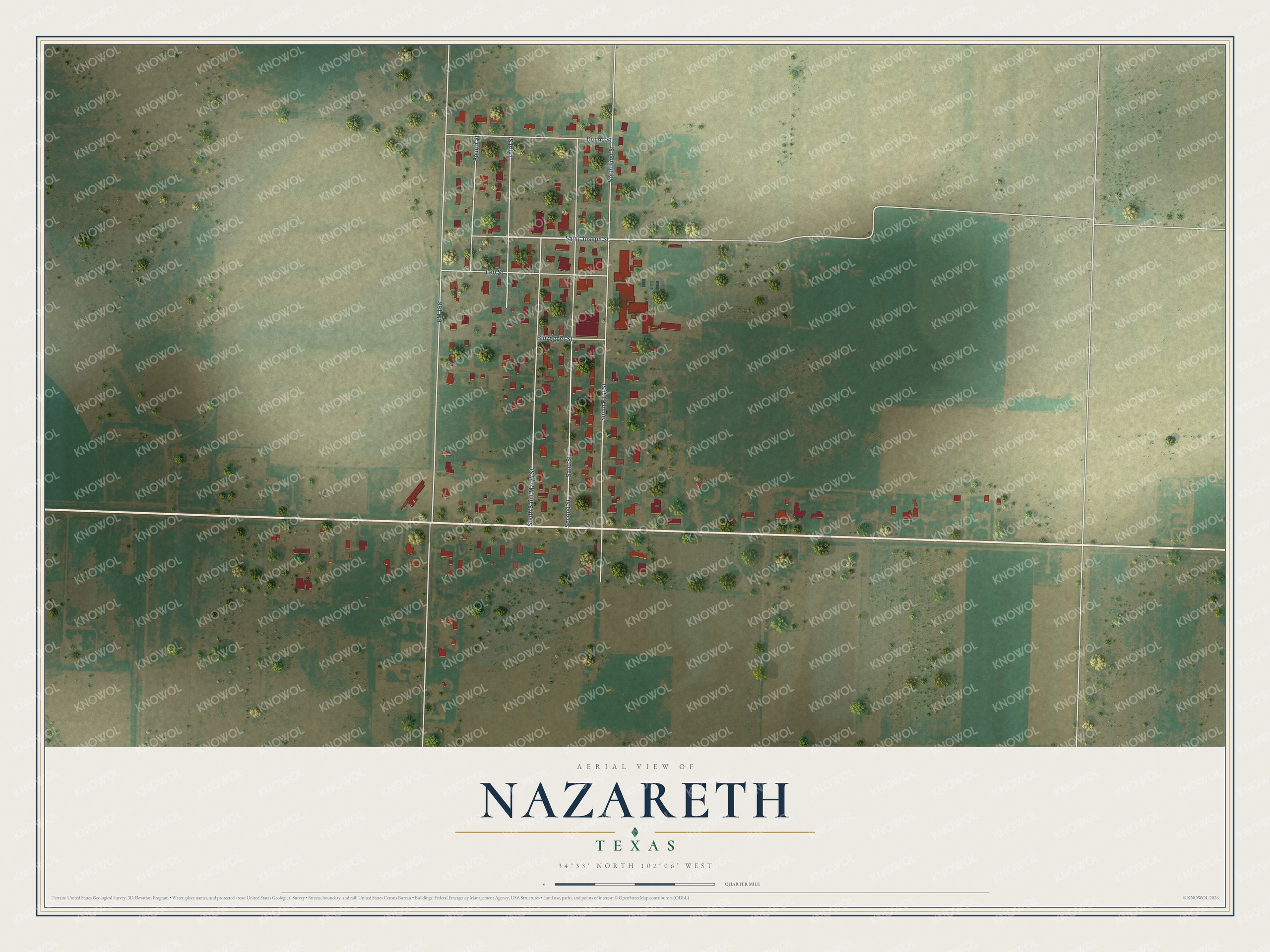 Watermarked full-map preview of Nazareth, Texas