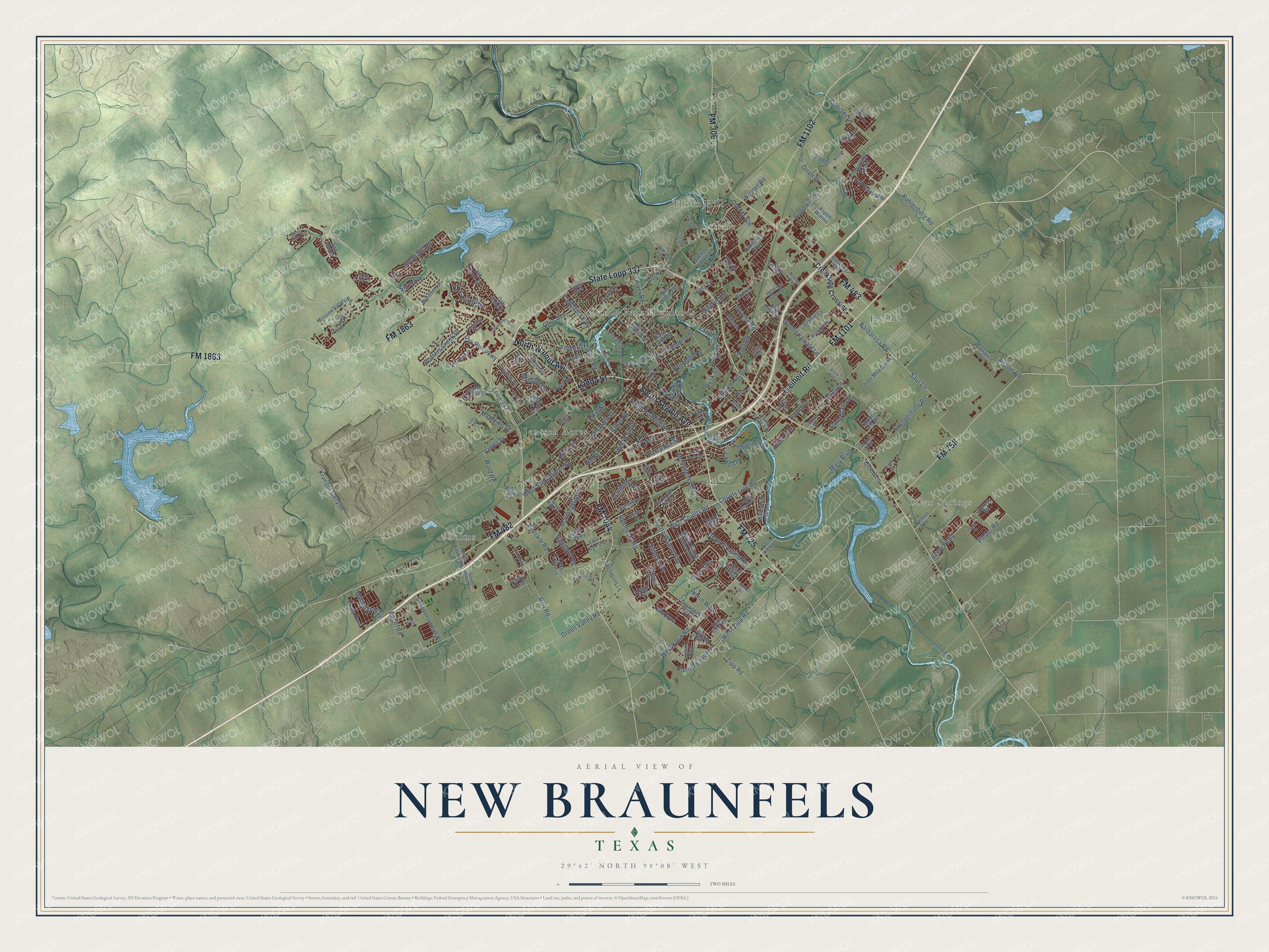 Watermarked full-map preview of New Braunfels, Texas