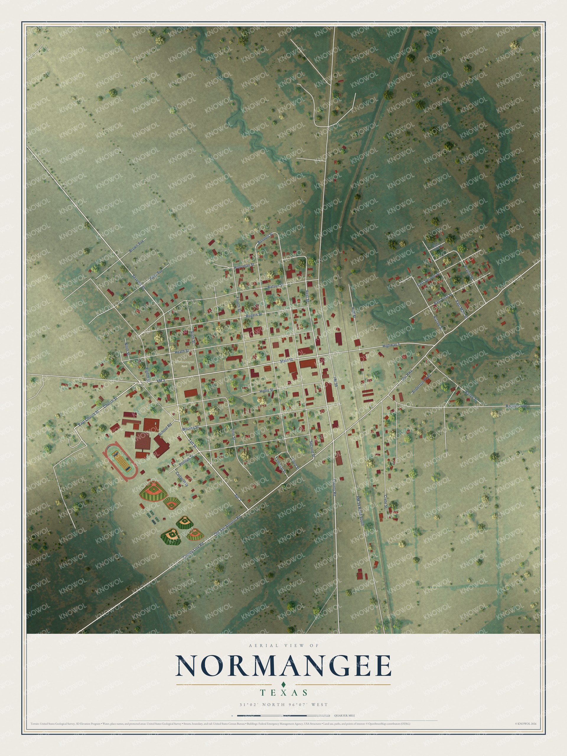 Watermarked full-map preview of Normangee, Texas