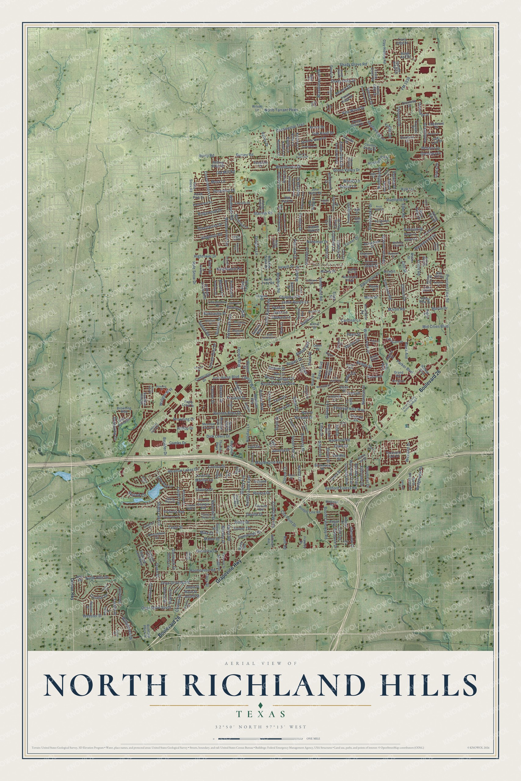 Watermarked full-map preview of North Richland Hills, Texas