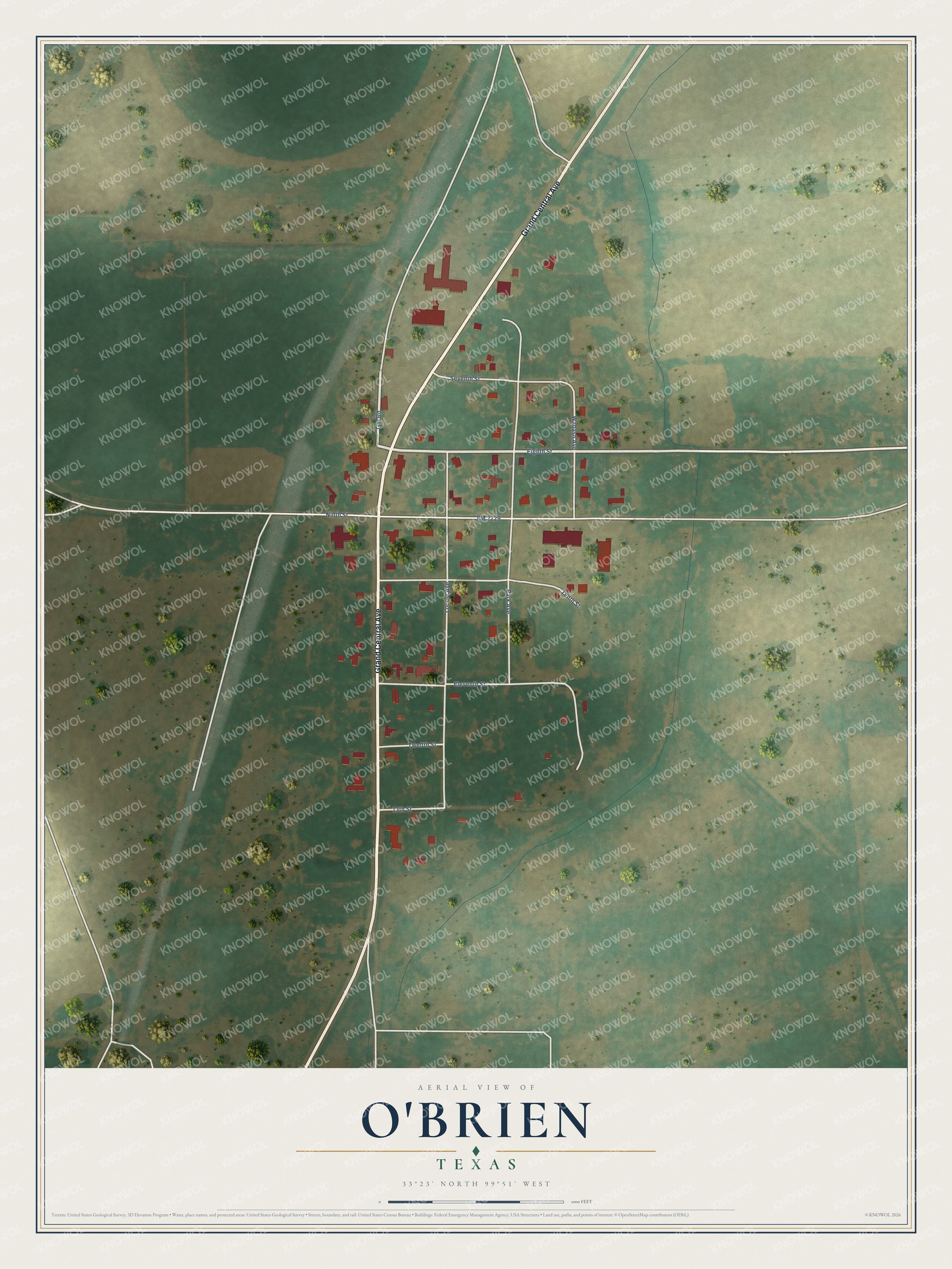 Watermarked full-map preview of O'Brien, Texas