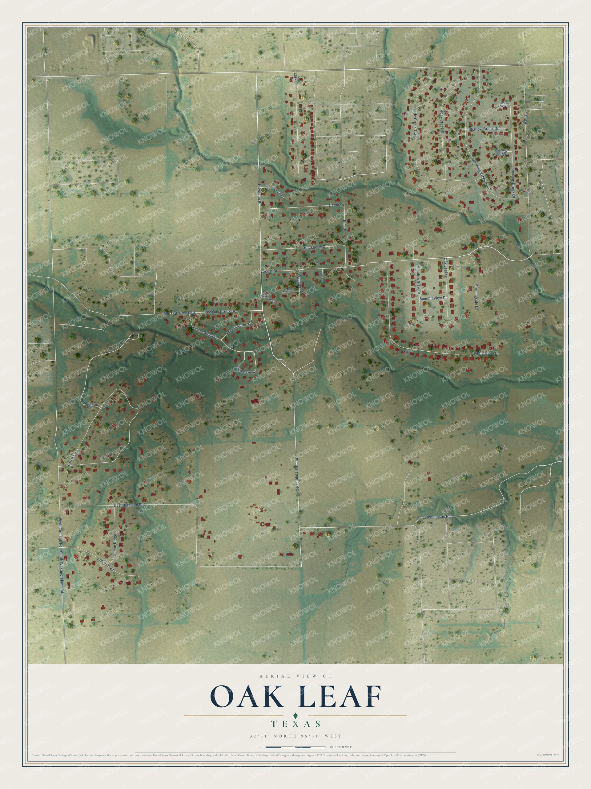 Watermarked full-map preview of Oak Leaf, Texas