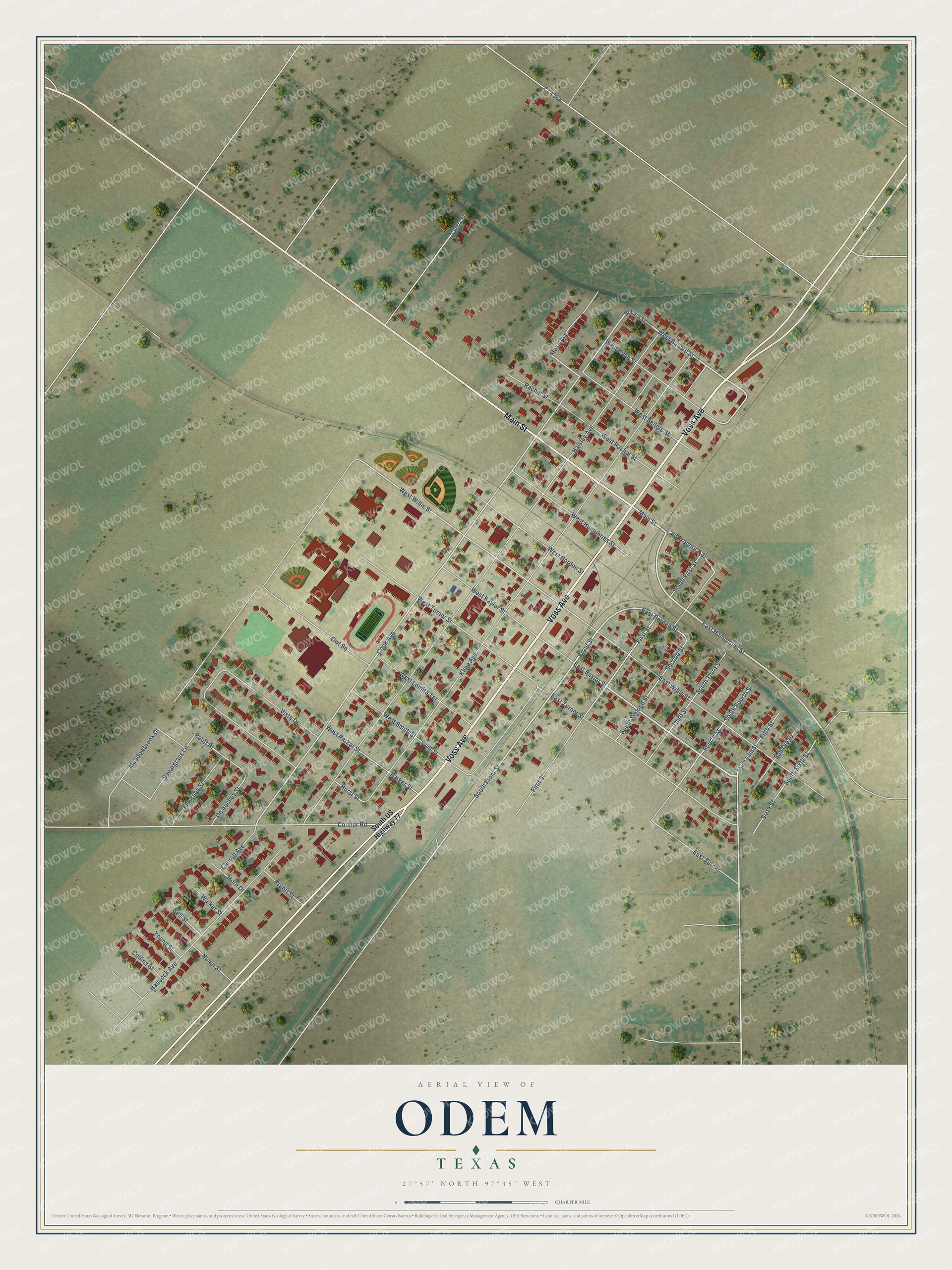 Watermarked full-map preview of Odem, Texas
