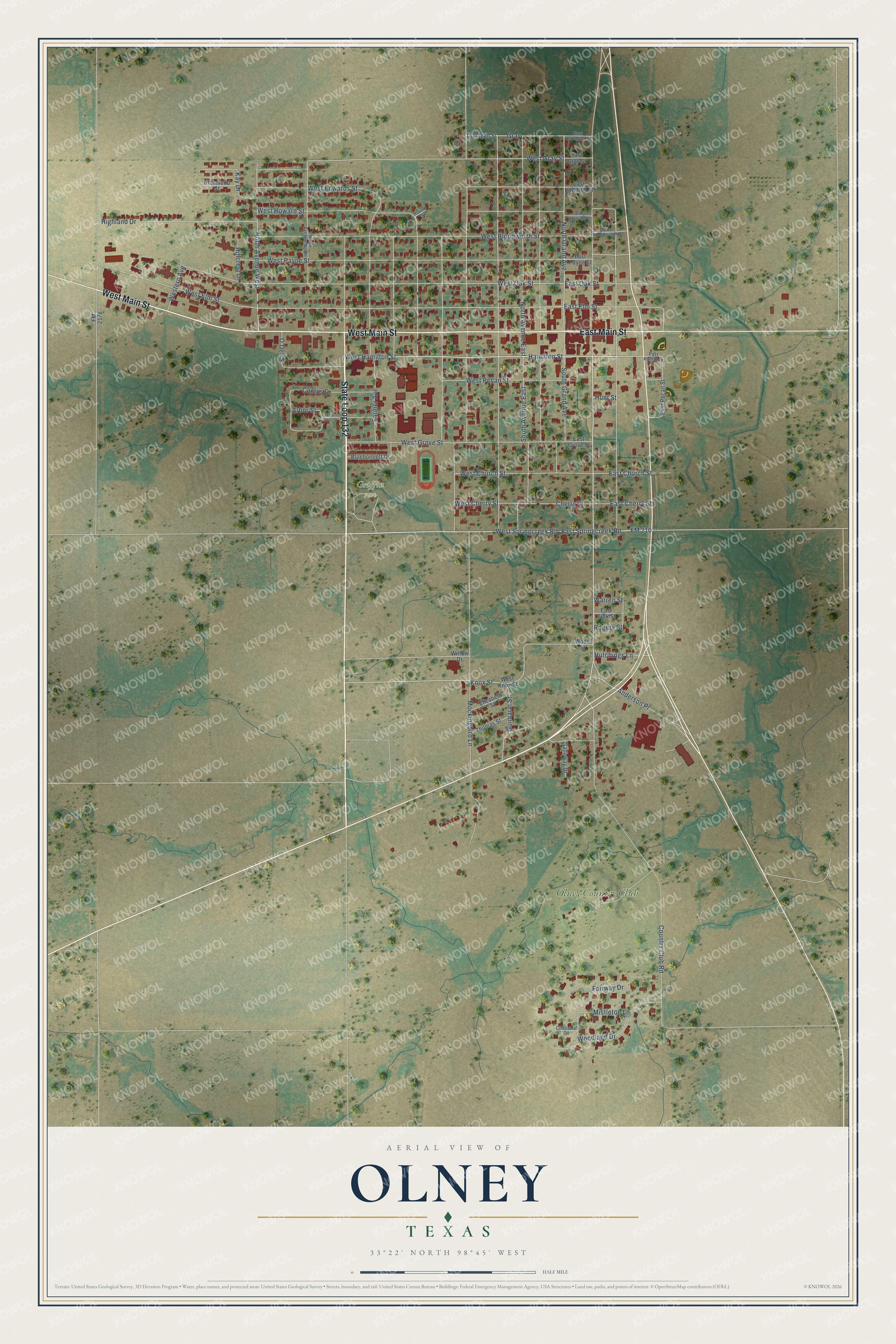 Watermarked full-map preview of Olney, Texas