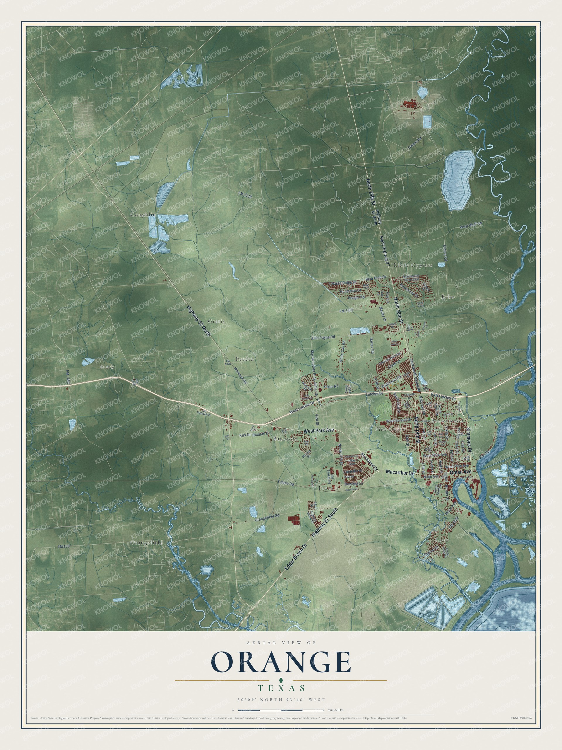 Watermarked full-map preview of Orange, Texas