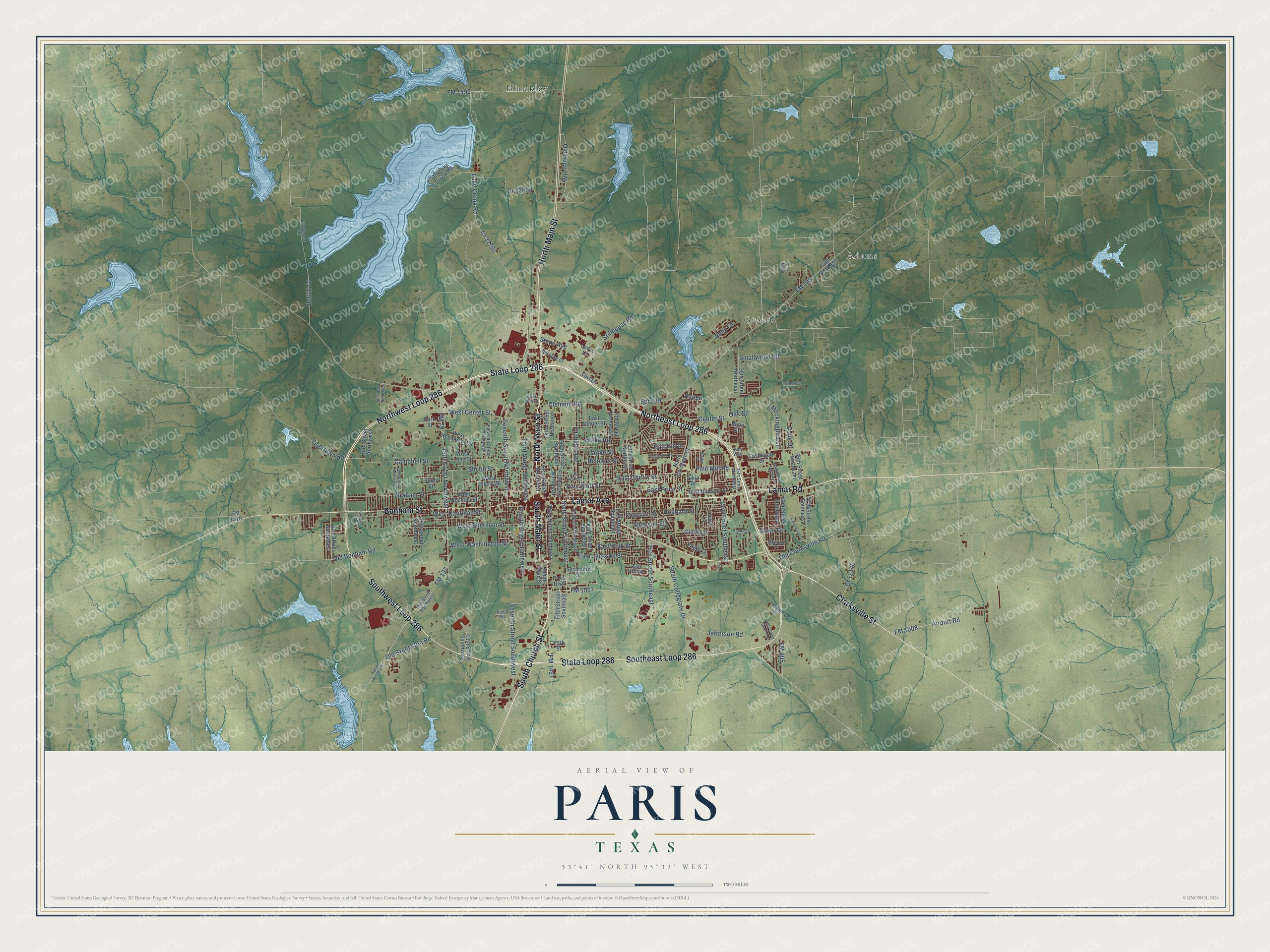 Watermarked full-map preview of Paris, Texas