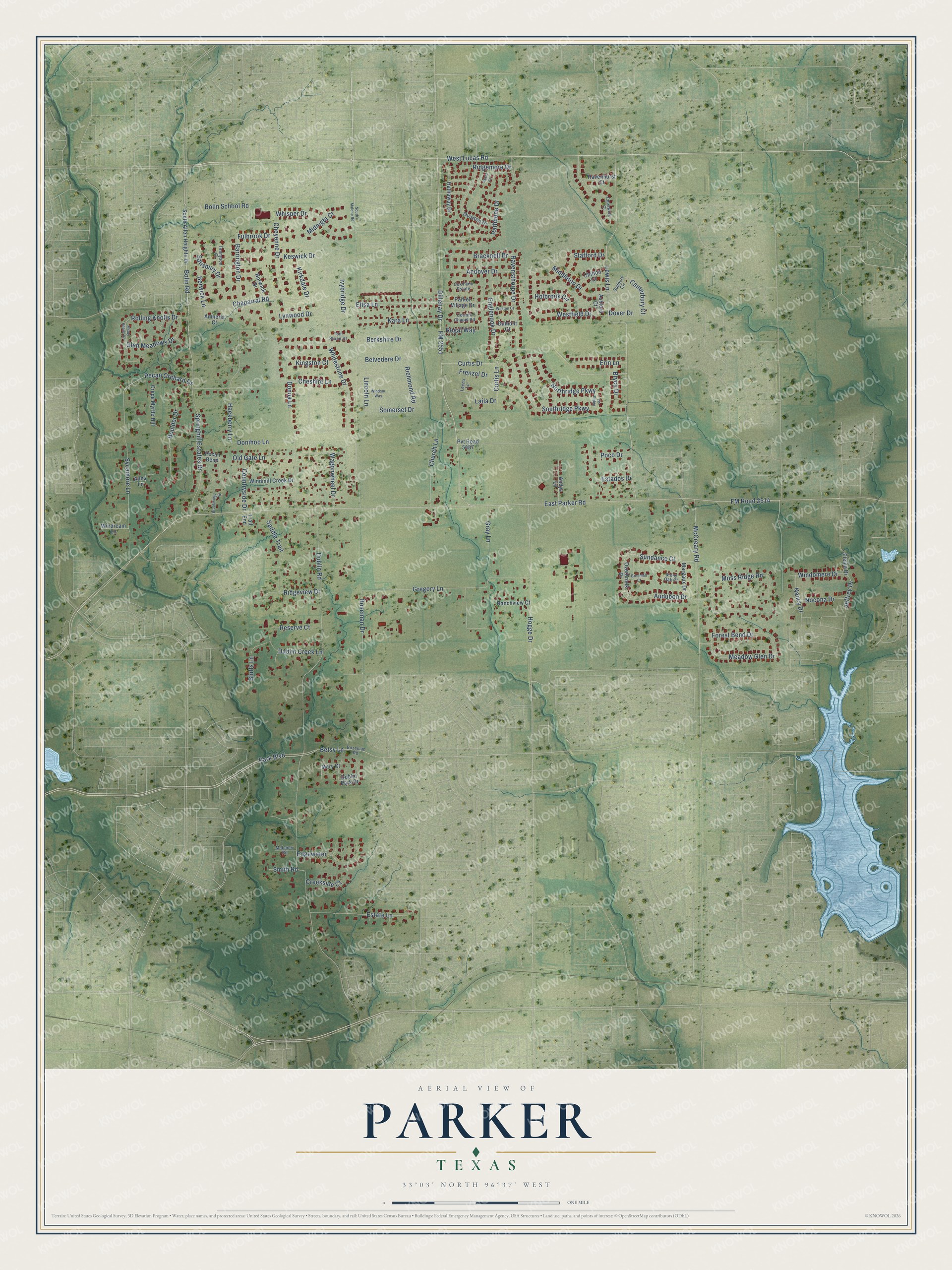 Watermarked full-map preview of Parker, Texas